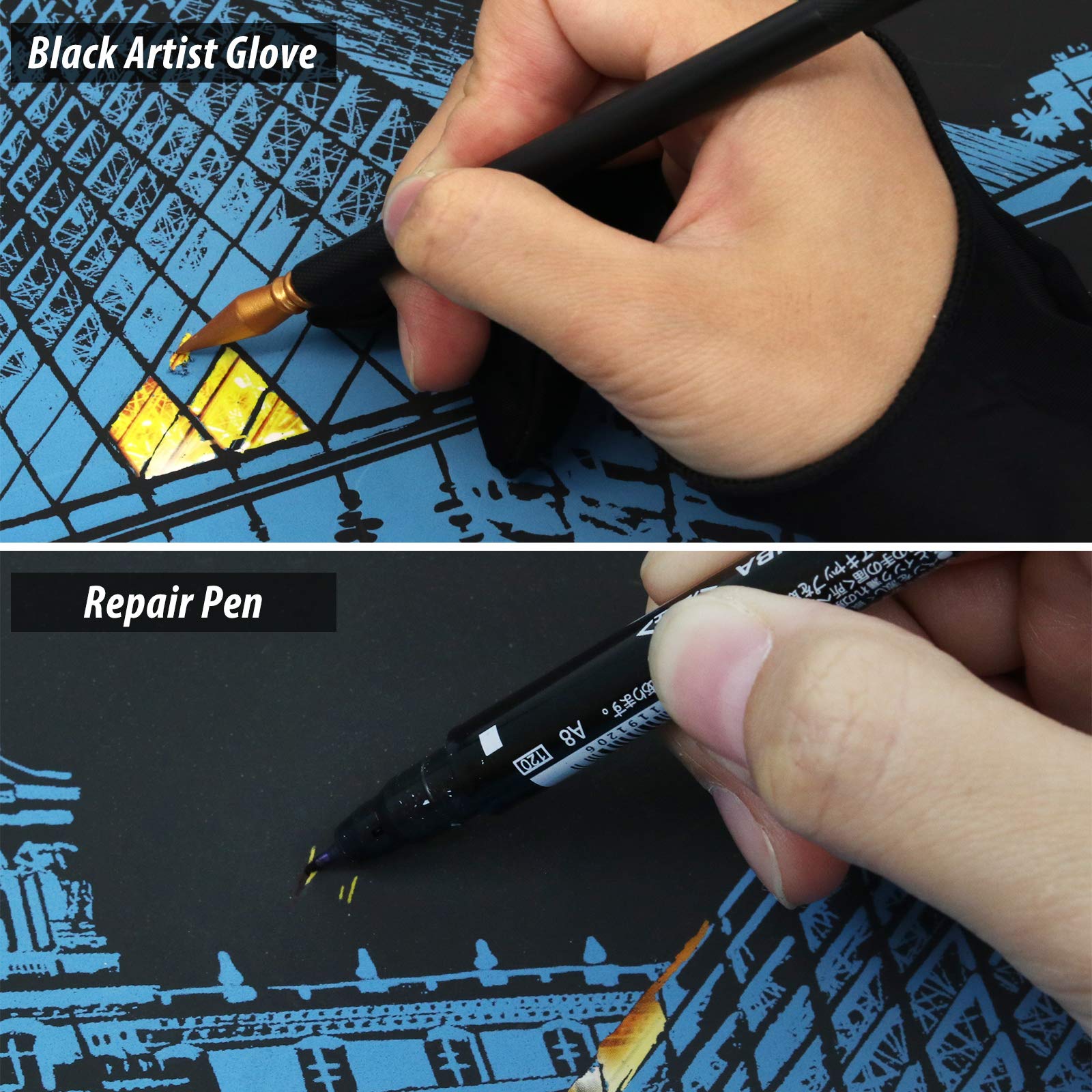 9-Piece Scratch Art Tools Set for Adults & Kids - Artist Glove, Scratch Pens, Wooden/Plastic Stylus, Scraper, Repair Pen & Cleaning Brush - Perfect for DIY Art Projects, Paper Craft & Creative Drawing Activities