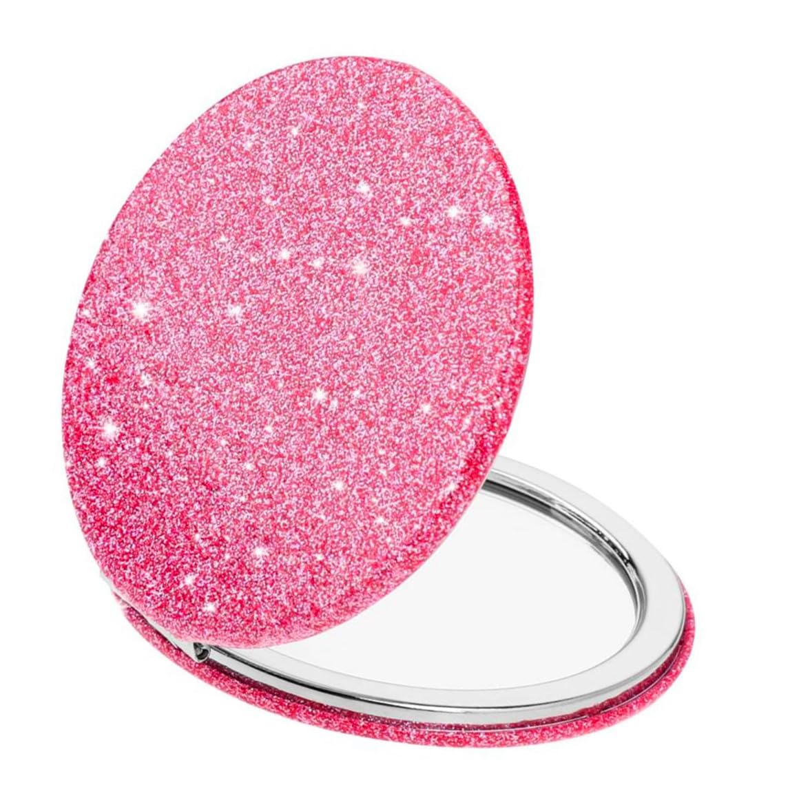 Pink Compact Mirror for Women - Portable Folding Travel Makeup Mirror with 2x Magnification & Glitter Design, Perfect Gift for Girlfriend, Mom & Travel Essentials | Ideal for Purse, Cosmetic Bag & On-the-Go Touch Ups