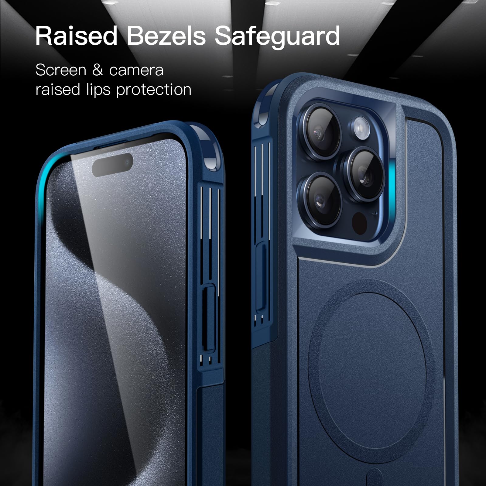 JETech Heavy Duty Rugged Case for iPhone 15 Pro Max 6.7-Inch - MagSafe Compatible, Dual-Layer Shockproof Protection, Military-Grade Magnetic Phone Cover (Navy) - Perfect for Outdoor, Work & Everyday Use