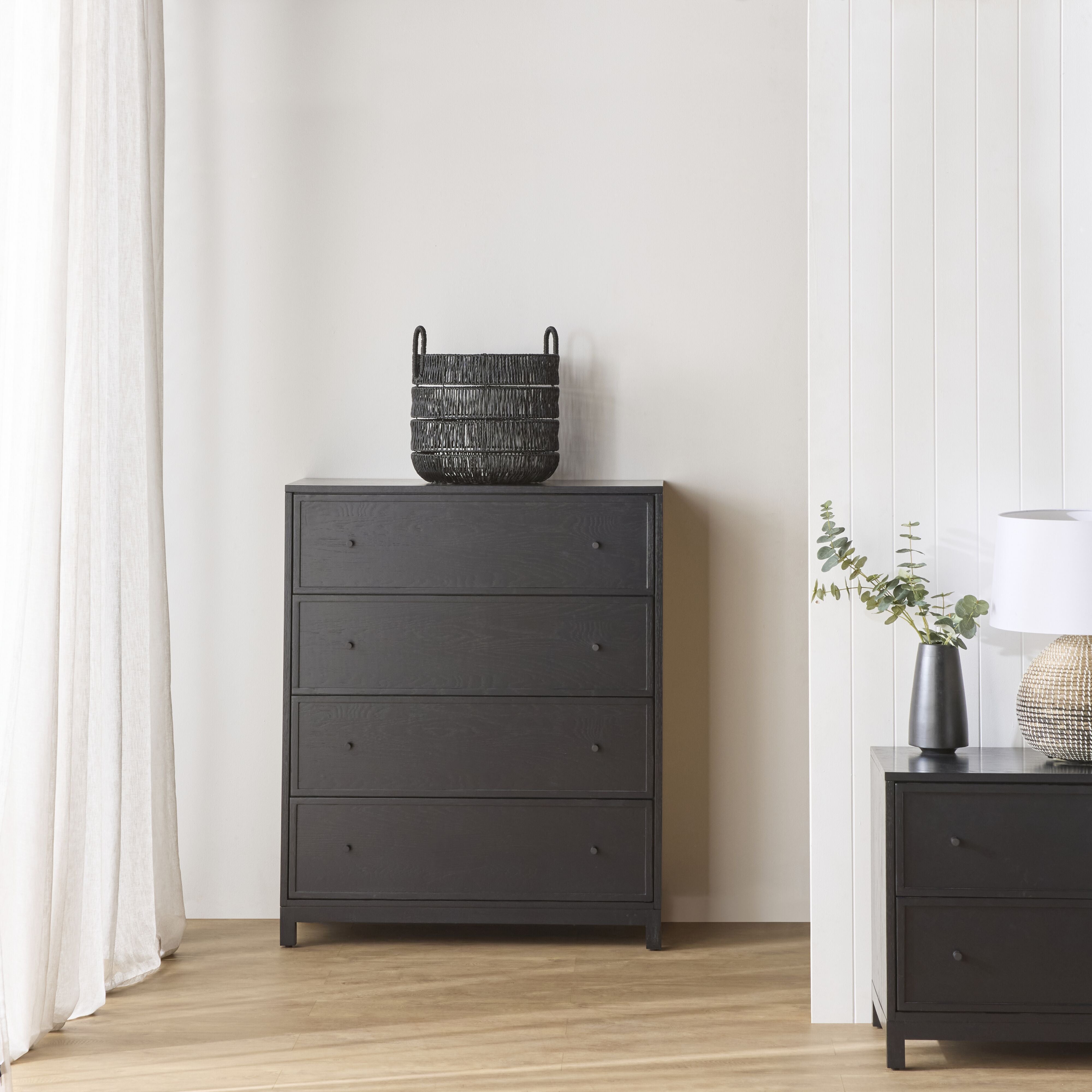 Avalon 4-Drawer Dresser Chest - Black Wooden Storage Cabinet for Bedroom, Living Room & Office Organization