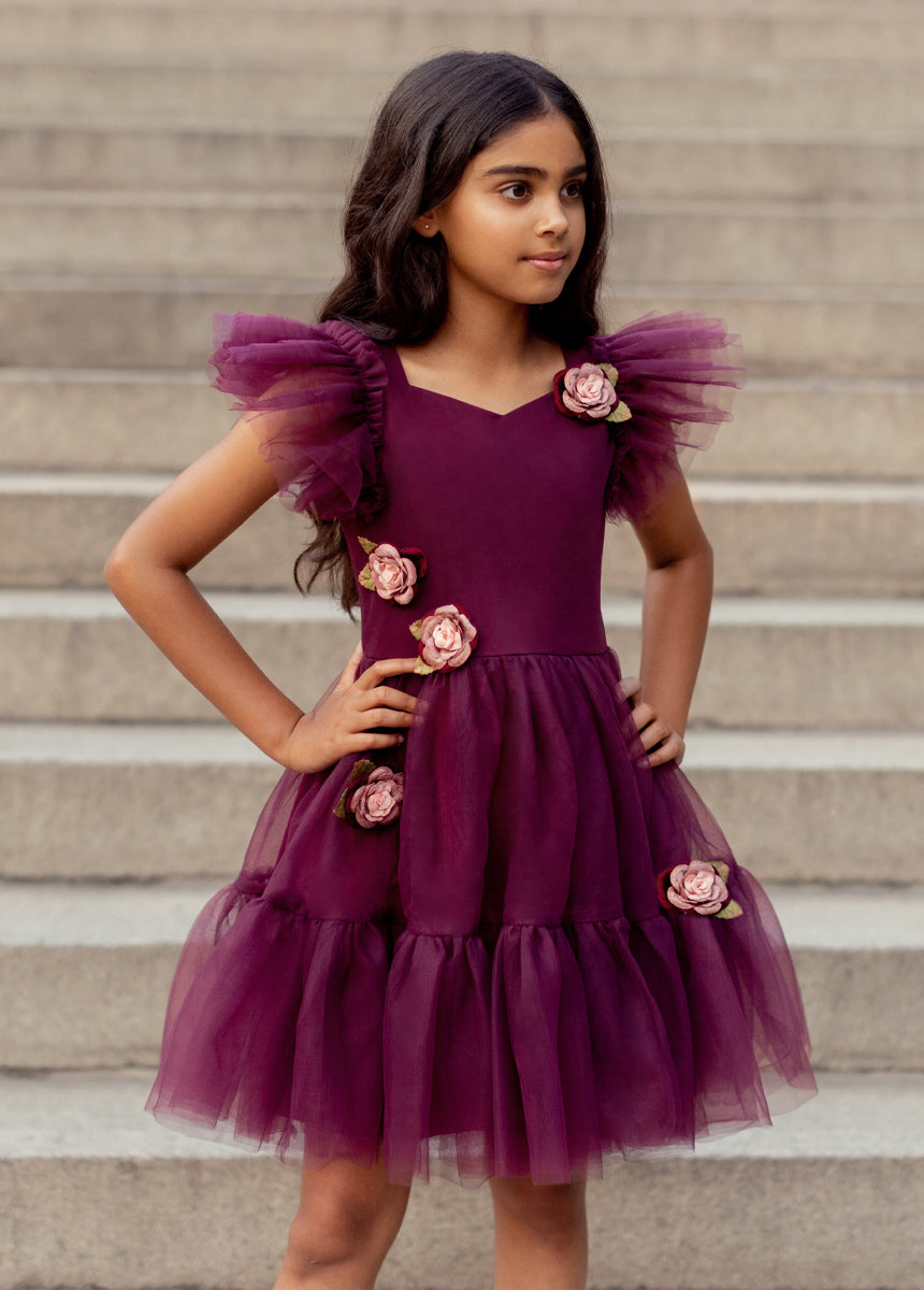 Elain Deep Plum Dress for Women - Elegant Flowy Midi Dress for Casual Wear, Office, and Special Occasions