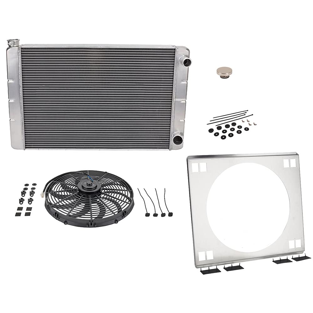 Universal 22 Inch SBC Double Pass Radiator Kit with Electric Fan - High Performance Cooling for Chevy, GMC, Ford Hot Rods & Race Cars