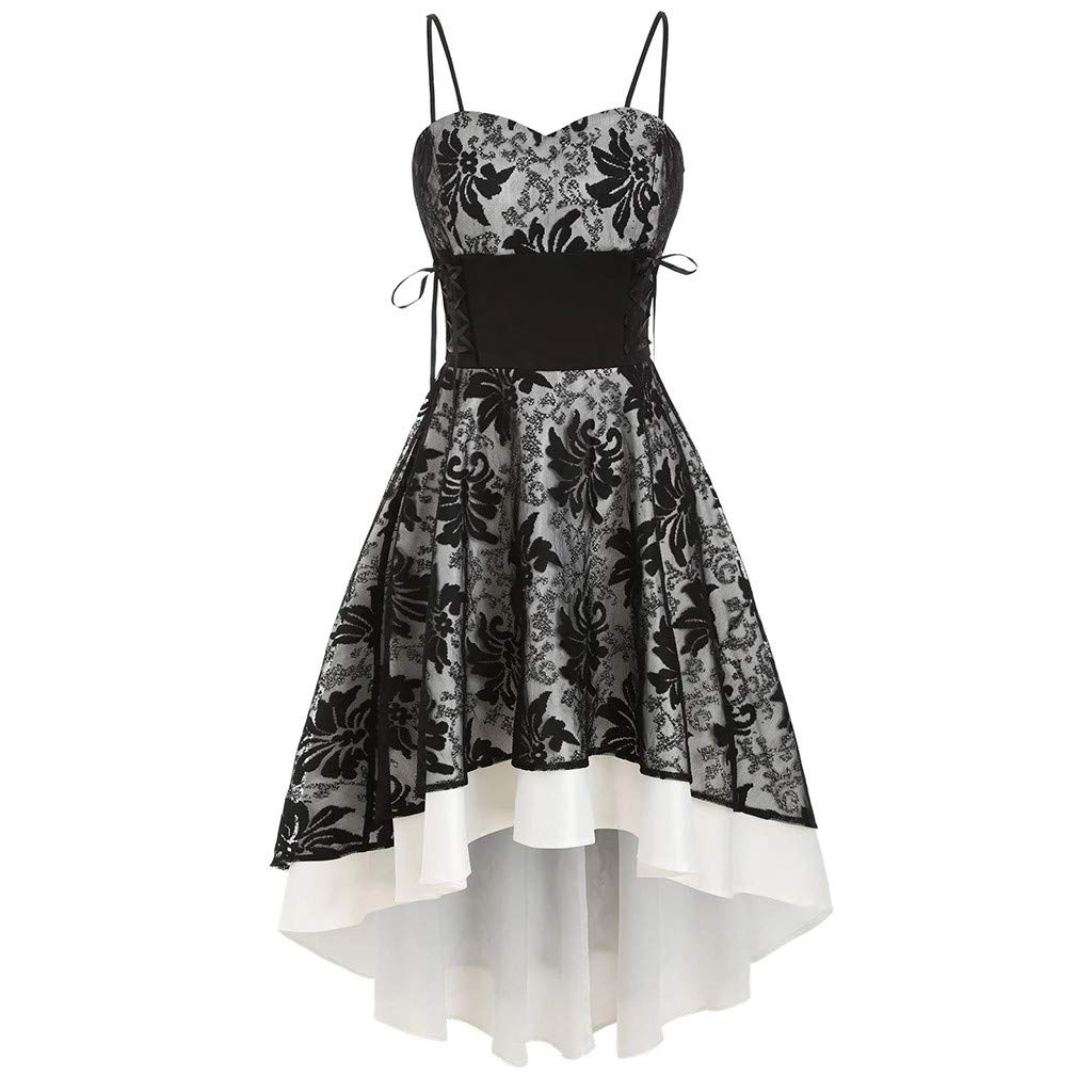 Gothic Steampunk Skeleton Lace Short Dress for Women - Spaghetti Strap Punk Summer Dress | Halloween Costume, Cosplay & Alternative Fashion Outfit