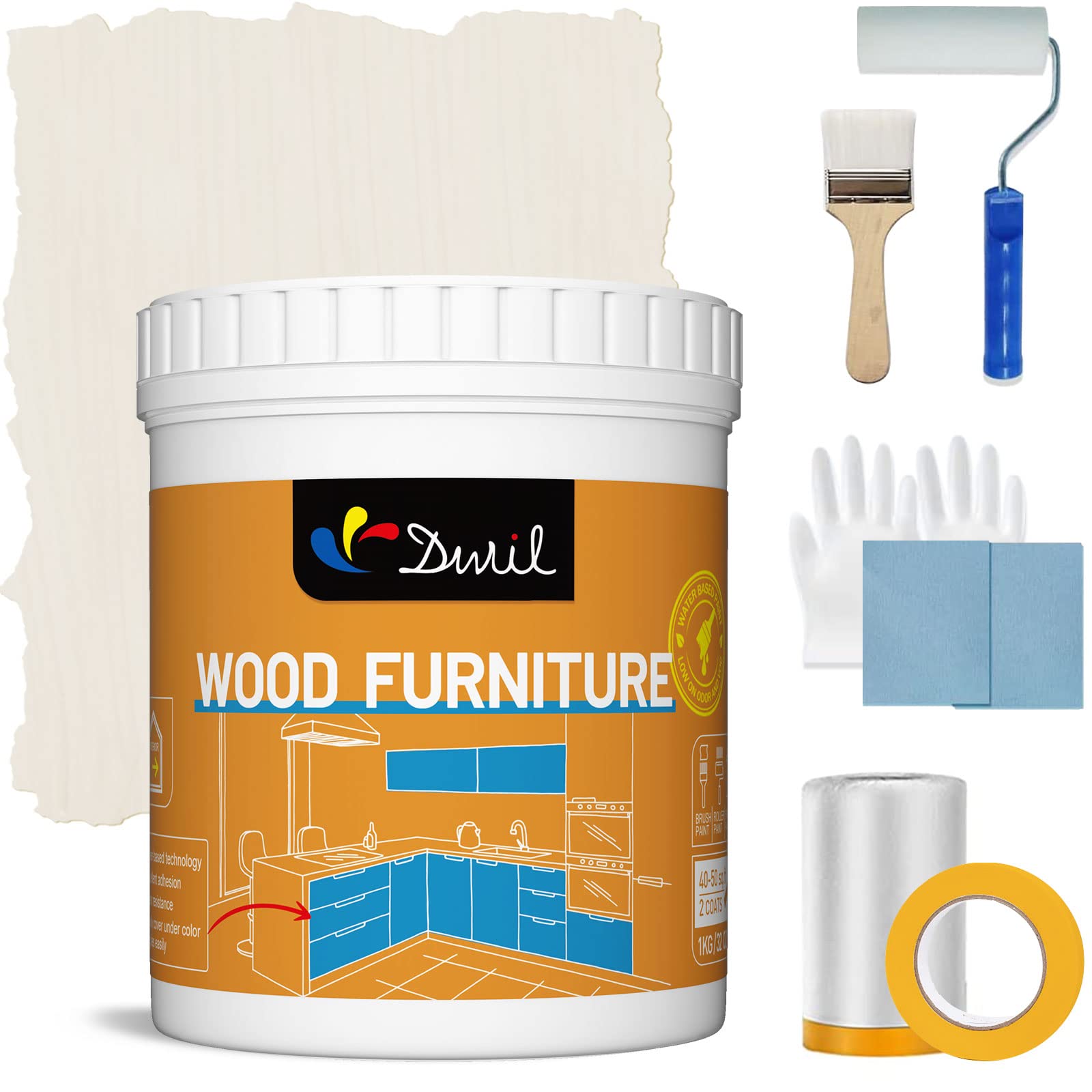 DWIL Premium Acrylic Wood Paint for Furniture - Semi-Gloss Water-Based Paint for Wood Surface Restoration | Non-Toxic, Odorless & Eco-Friendly | 32oz Ivory White | Perfect for DIY Home Decor, Cabinets, Tables & Wood Crafts