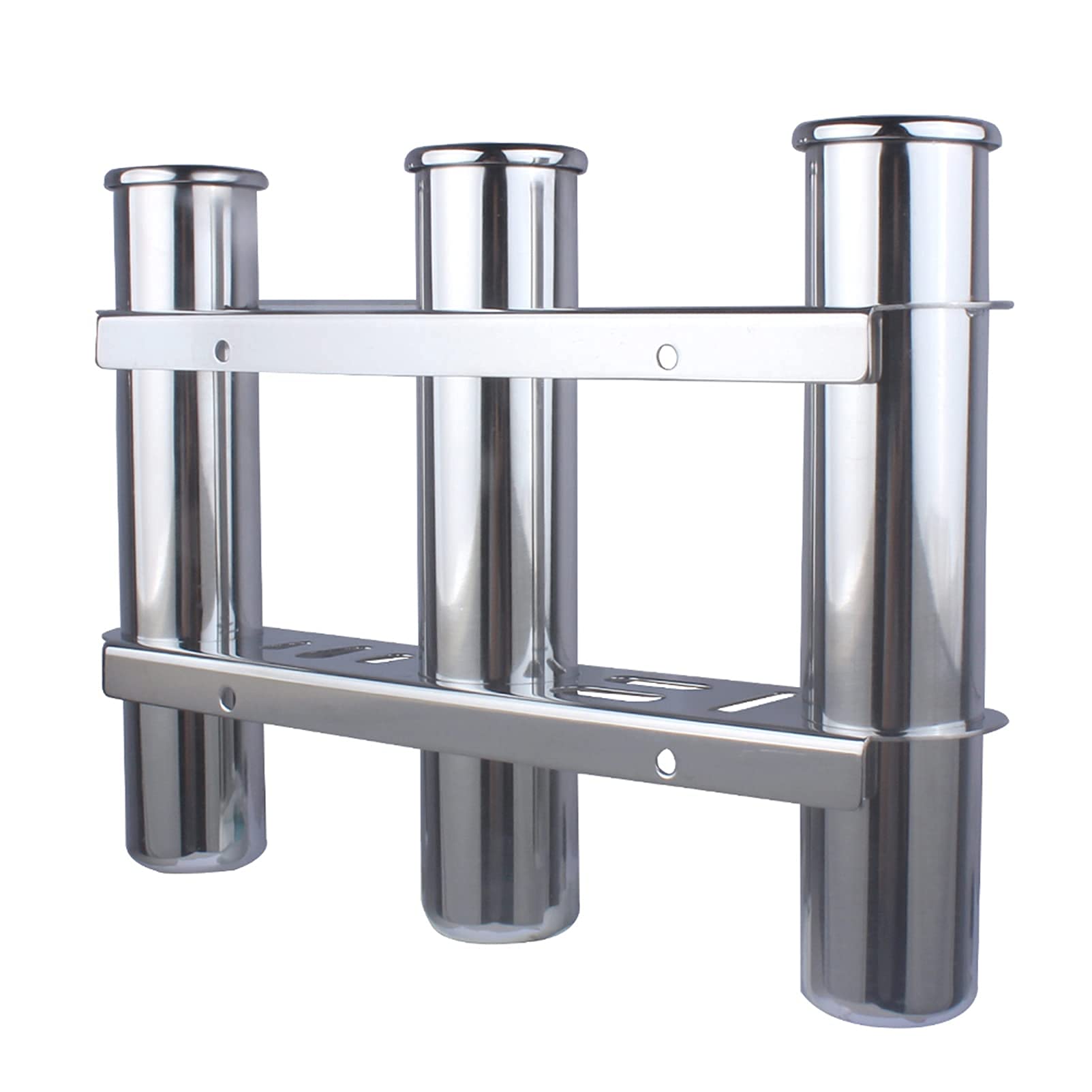 3-Tube Stainless Steel Fishing Rod Holder for Boats - 304 Stainless Steel Wall Mounted Fishing Pole Rack with Tool Storage - Perfect for Marine, Yacht, RV and Kayak Fishing Trips