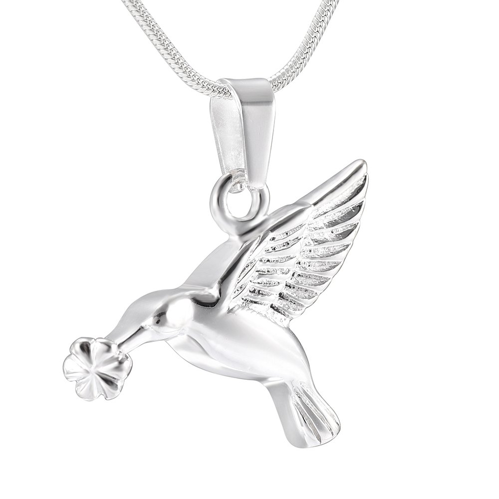 Elegant Silver Plated Hummingbird Cremation Urn Necklace - Pet Memorial Pendant for Ashes with 20