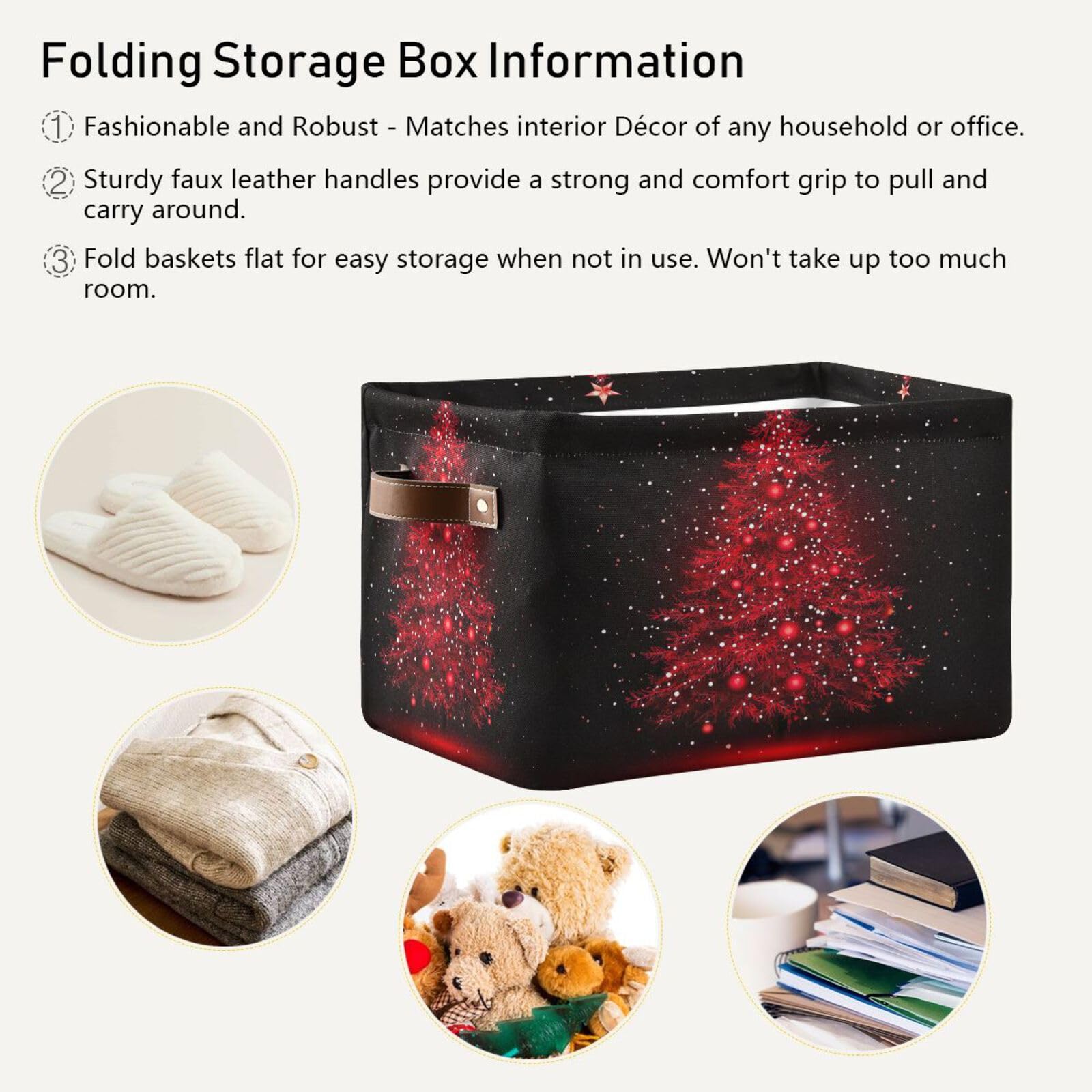 Joisal Red Christmas Tree Fabric Storage Bins 2-Pack - 14x10x8 Inch Large Closet Organizers with Handles - Perfect for Holiday Decor Storage, Shelving Organization & Bedroom Closet