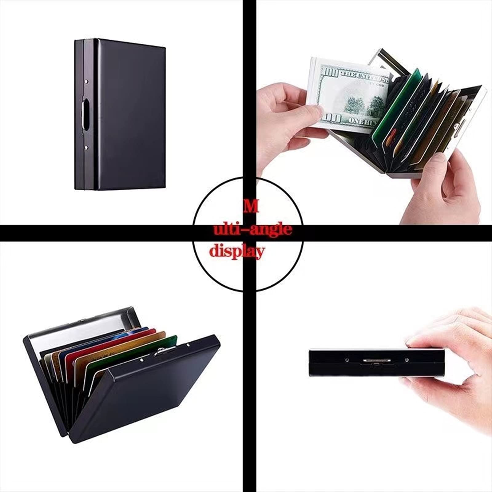 RFID Blocking Stainless Steel Credit Card Holder - Slim Metal Wallet for Men & Women - Secure Storage for Driver's License, ID Cards, Credit Cards & Business Cards (Black, 10 Grid) - Perfect for Travel, Daily Use & Contactless Protection