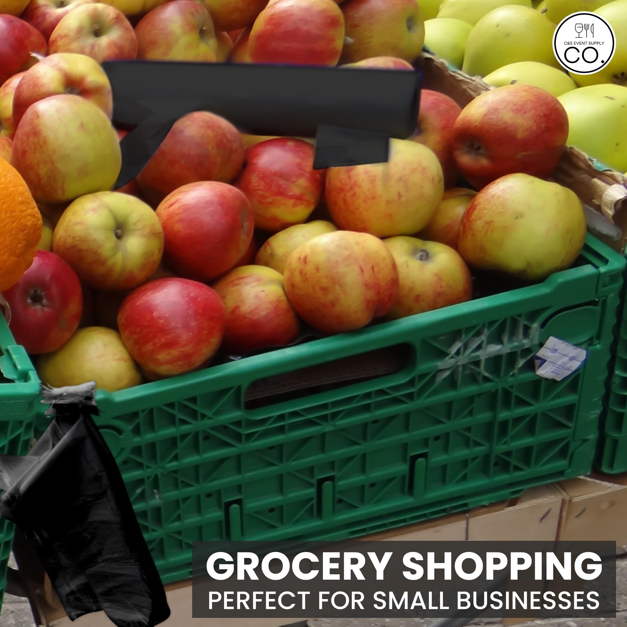 100 Pack Black Plastic Grocery Bags with Handles - Biodegradable Shopping Bags Bulk for Groceries, T-Shirts & Produce - Eco-Friendly Thank You Bags for Retail Stores, Farmers Markets & Home Use