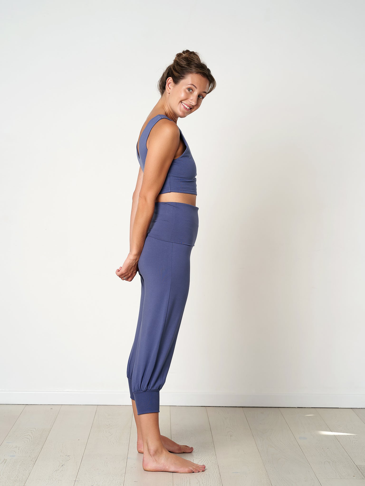 Gossypium Aspire Cropped Harem Pants for Women - Comfortable Indigo Cotton Lounge Pants | Perfect for Yoga, Meditation & Relaxation at Home