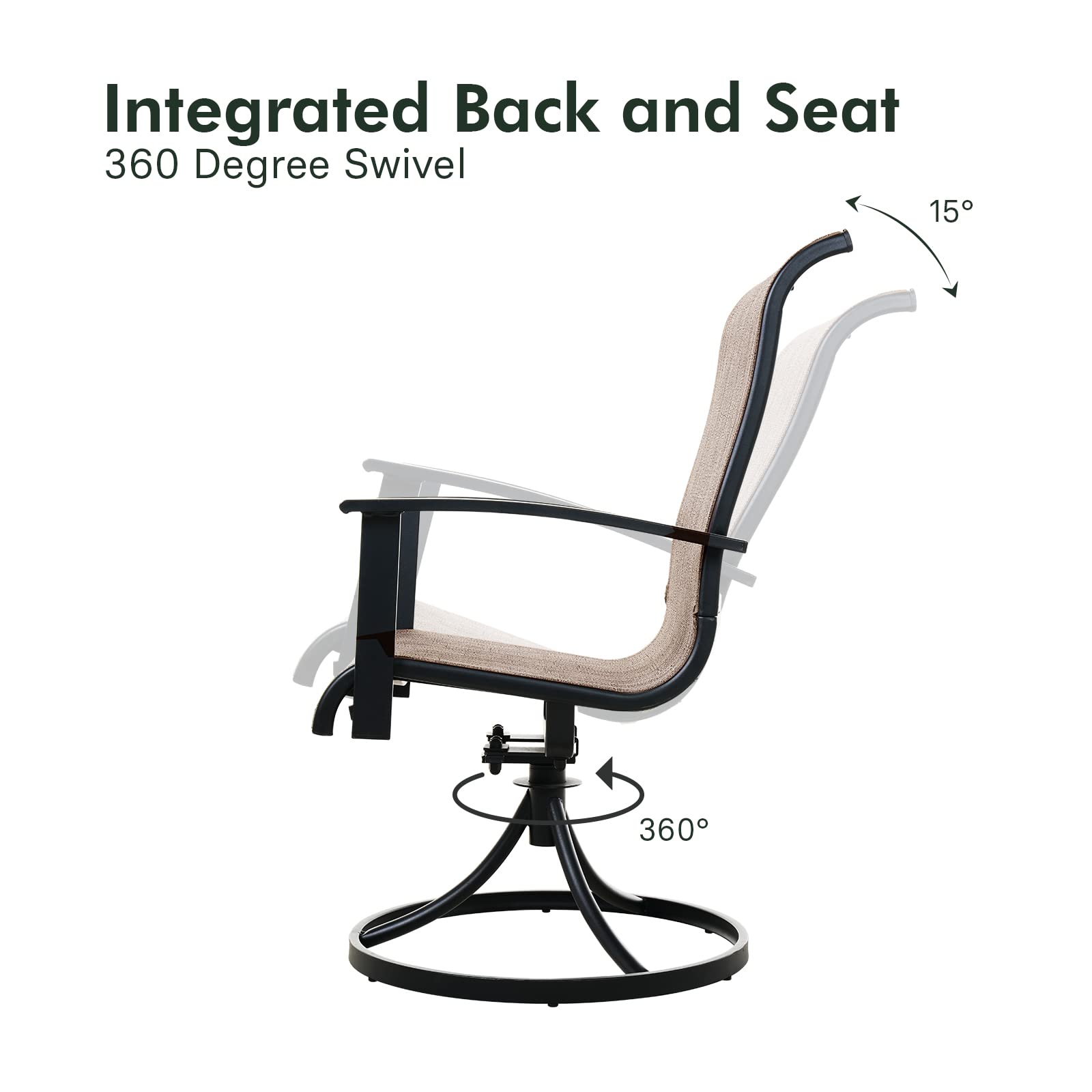 **Outdoor Dining Set of 5 - 4 Padded Mesh Sling Swivel Rocker Chairs & 36