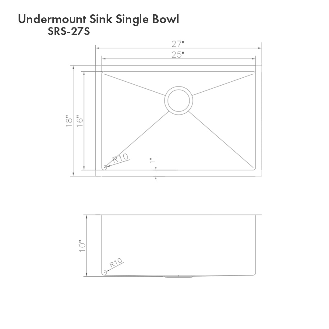 ZLINE Meribel 27-Inch Undermount Single Bowl Stainless Steel Kitchen Sink with Bottom Grid (SRS 27) - Perfect for Modern Kitchens, Dishwashing & Food Prep