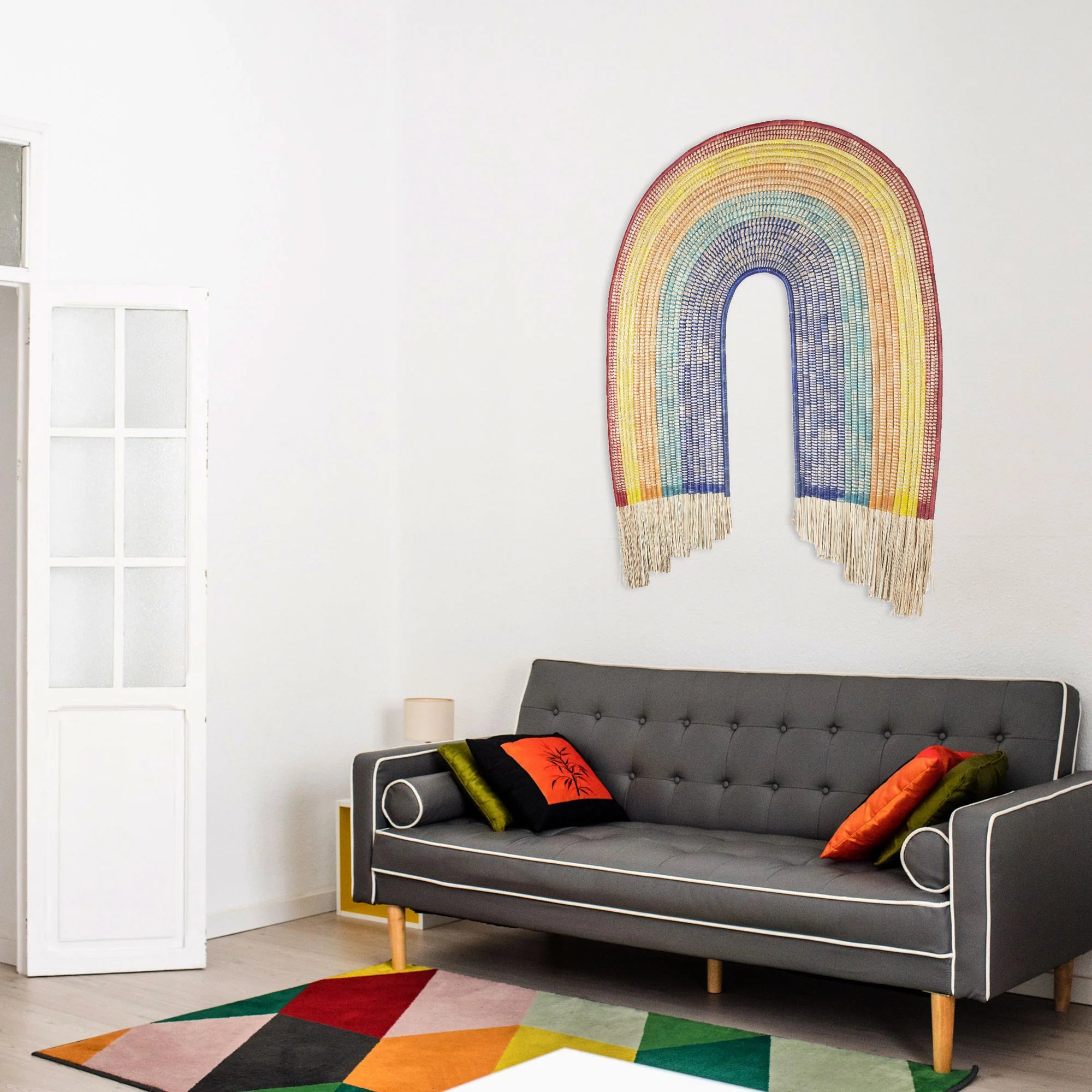 Large Rainbow Woven Wall Art - Handmade Bohemian Tapestry for Home Decor, Nursery, Bedroom & Living Room - Perfect for Boho Chic Interior Design
