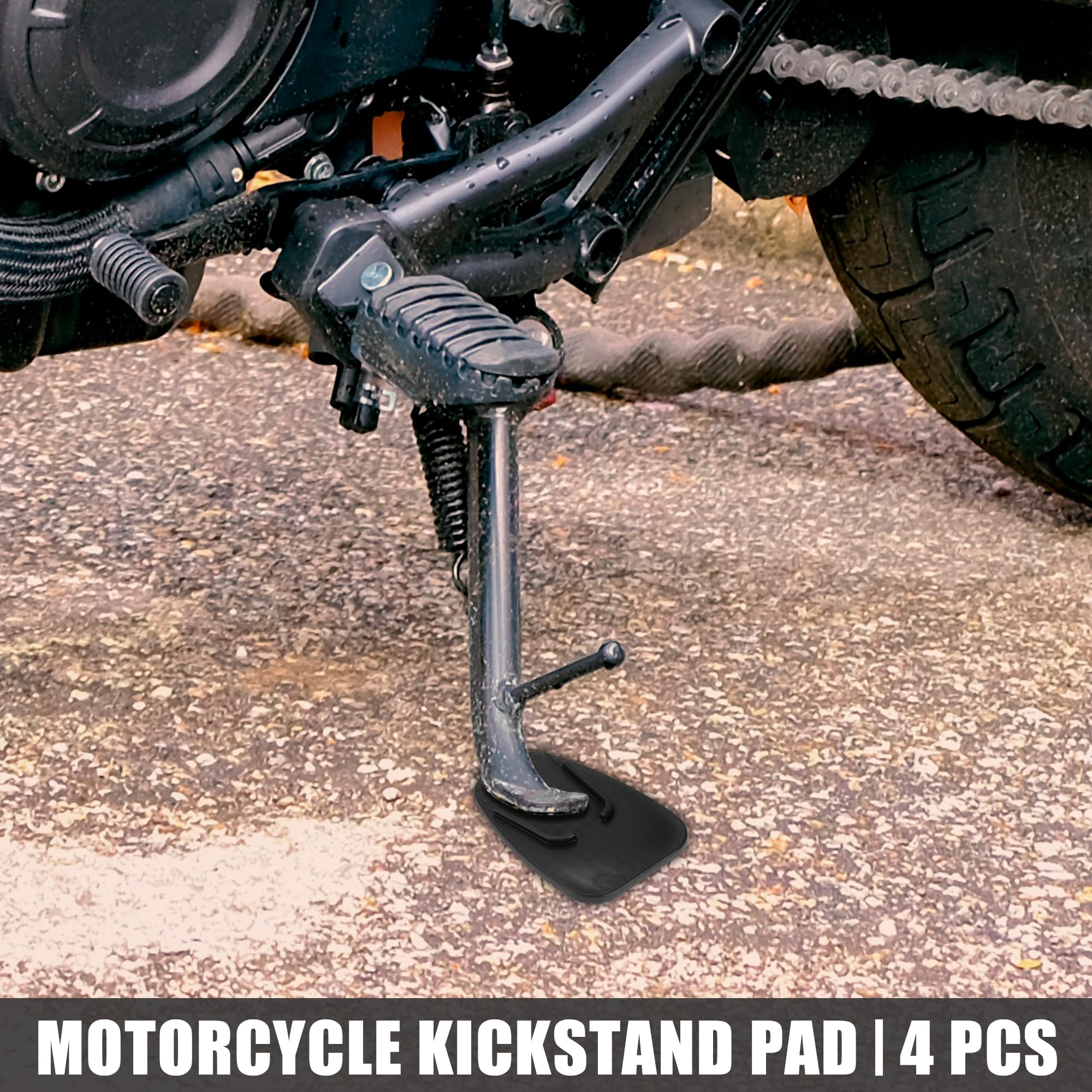 Motoforti 4pcs Motorcycle Kickstand Support Plate - Heavy Duty Parking Stand Pad for Dirt Bikes, Cruisers & ATVs - Prevents Sinking on Soft Ground (Black) - Ideal for Parking on Grass, Sand & Gravel