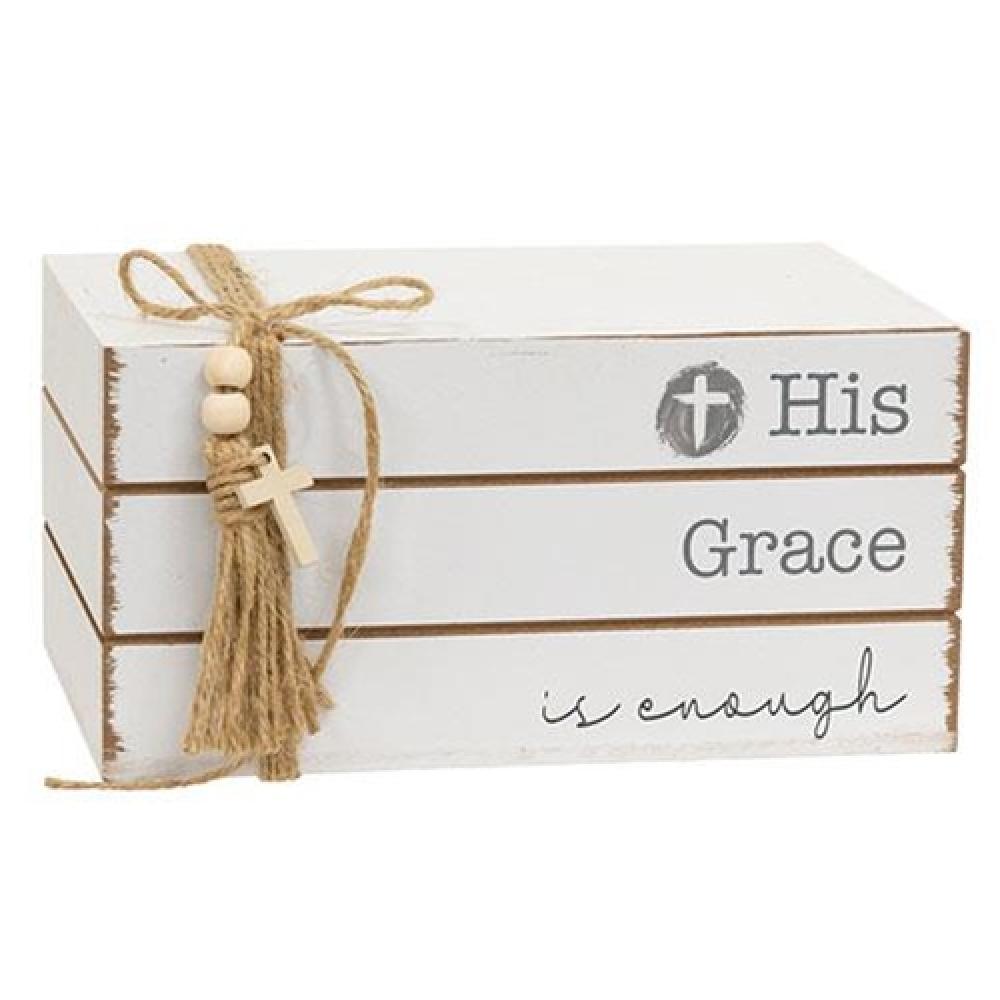 His Grace is Enough Wooden Book Stack - Inspirational Christian Home Decor for Shelves, Desks & Gifts - Perfect for Bible Study, Church Events & Faith-Based Home Decor