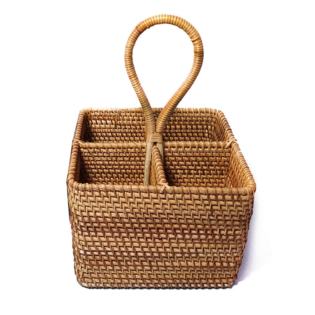 Square Hand Woven Storage Basket with Compartments - Natural Desktop Organizer for Office, Kitchen, Bathroom & Home Decor - Perfect for Organizing Utensils, Makeup, Toys & More