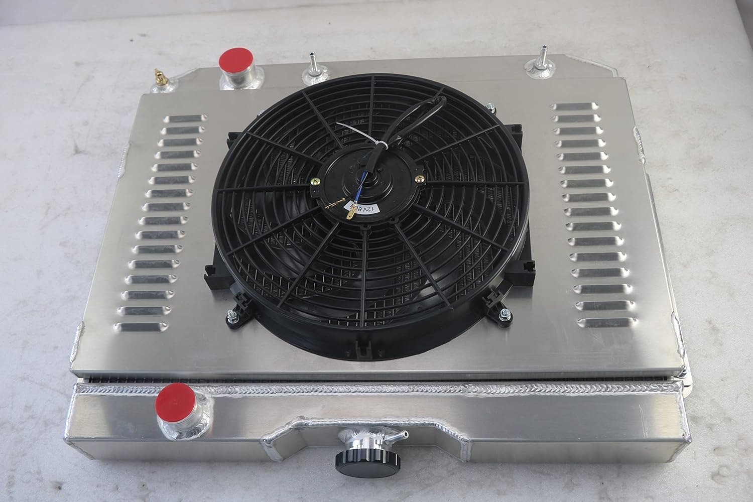 CU281 4-Row Aluminum Radiator for 1959-1965 Chevy Bel Air/Impala/El Camino/Biscayne V8 - High Performance Cooling System with Shroud & Fan Relay Kit - Perfect for Classic Car Restoration & Hot Rod Upgrades