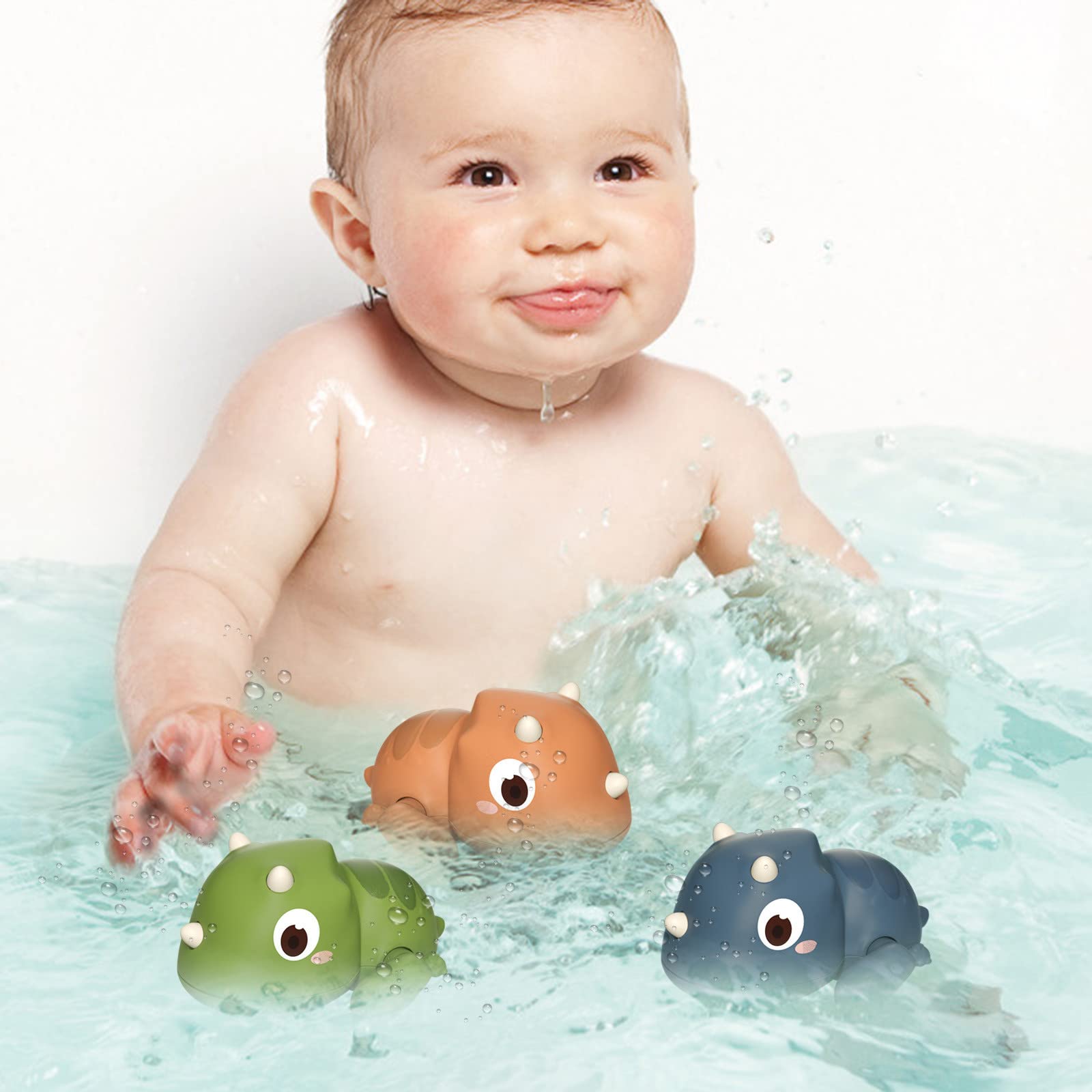 Dinosaur Wind-Up Swimming Bath Toys for Kids - Wagging Tail & Rotating Fun Water Play Toys (Blue) | Perfect for Bathtime, Pool & Beach Play