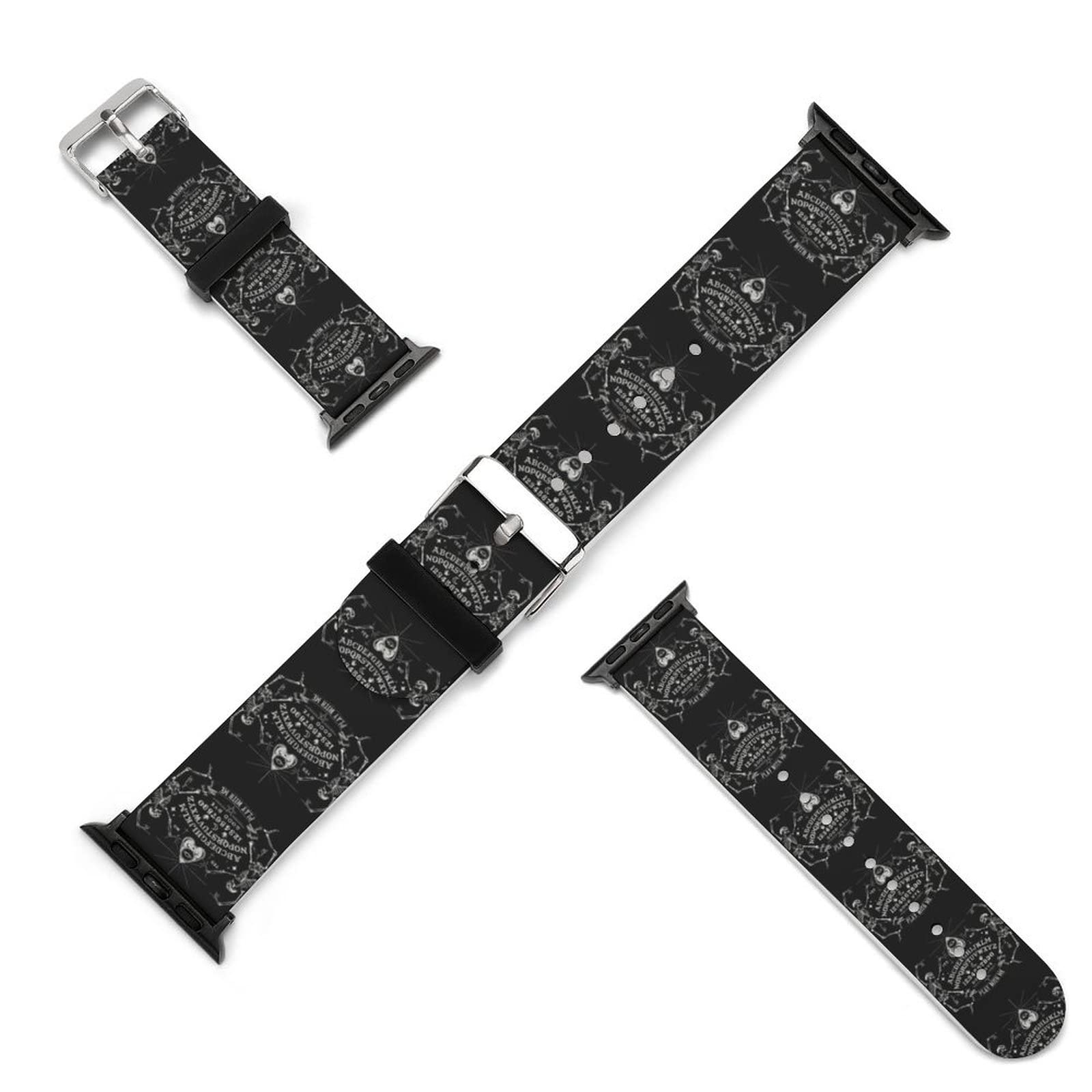 Vintage Skeleton Magic Ouija Black Silicone Apple Watch Band - Compatible with iWatch Series 5/4/3/2/1 & SE, Unisex Replacement Strap for Men & Women - Perfect for Halloween, Gothic Fashion & Spiritual Activities