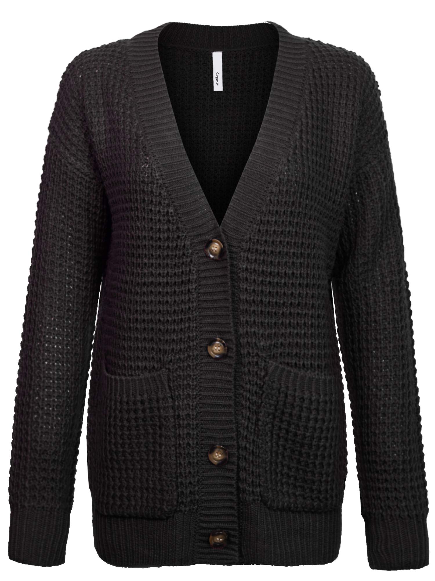 KOGMO Women's Waffle Knit Button Front Cardigan with Pockets | Cozy Long Sleeve Open Front Sweater | Perfect for Fall Winter Outfits, Office Wear & Casual Layering