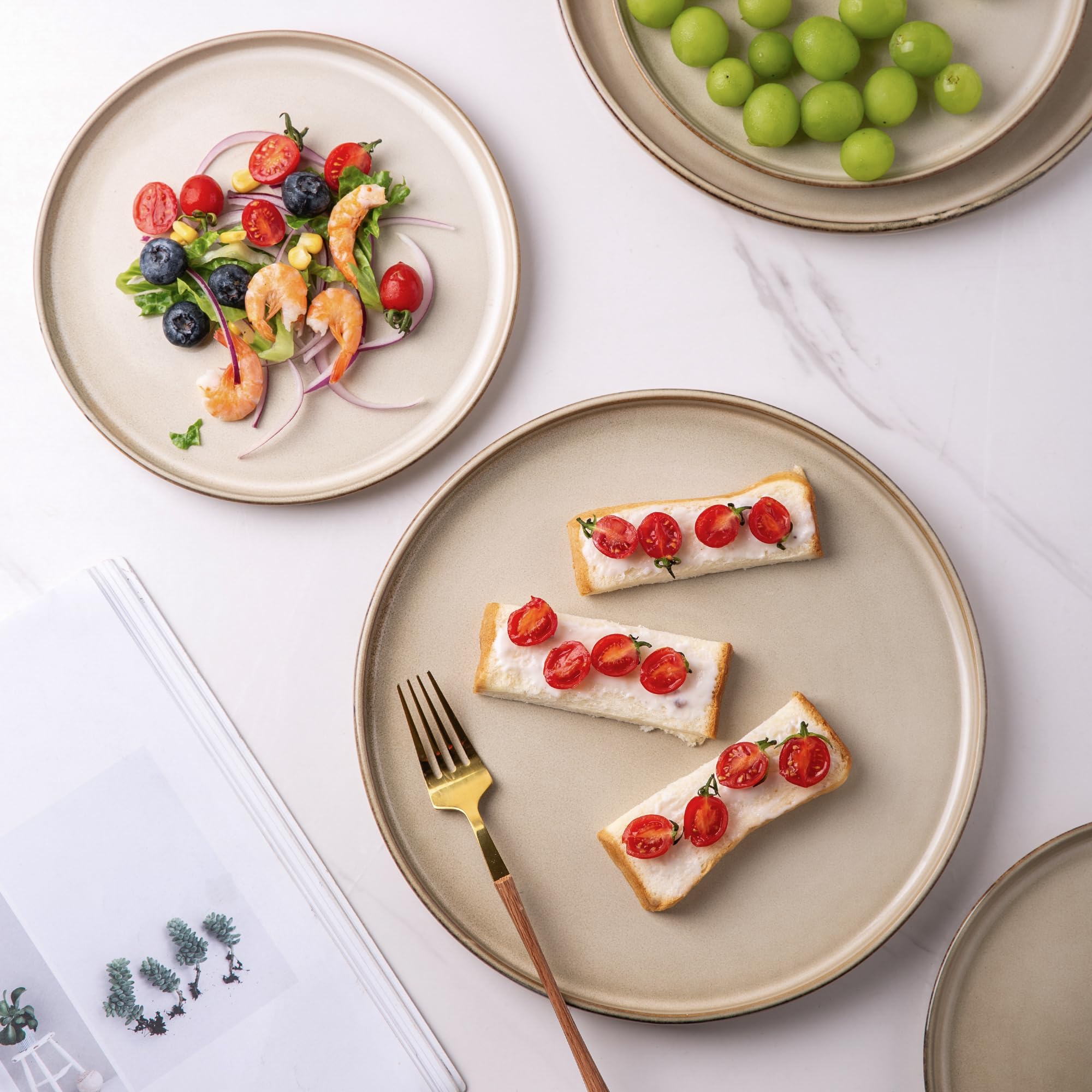 AmorArc 12-Piece Stoneware Dinnerware Set - Round Reactive Glaze Plates & Bowls, Chip & Crack Resistant, Dishwasher & Microwave Safe - Service for 4 | Perfect for Family Dinners, Entertaining Guests & Everyday Use