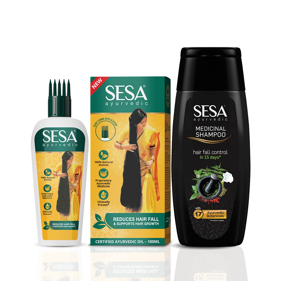 **SESA Ayurvedic Hair Oil 100ml & Ayurvedic Medicinal Shampoo 200ml Combo Pack – Controls Hair Fall, Nourishes Scalp, Promotes Hair Growth for Men & Women – Perfect for Daily Hair Care & Scalp Treatment**