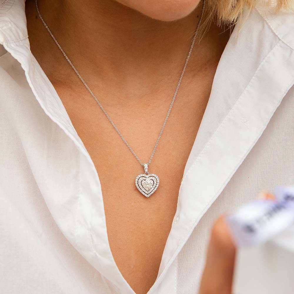 9ct White Gold 1 Carat Diamond Heart Pendant Necklace with 45cm Chain - Elegant Jewelry Gift for Women, Perfect for Valentine's Day, Anniversary & Special Occasions