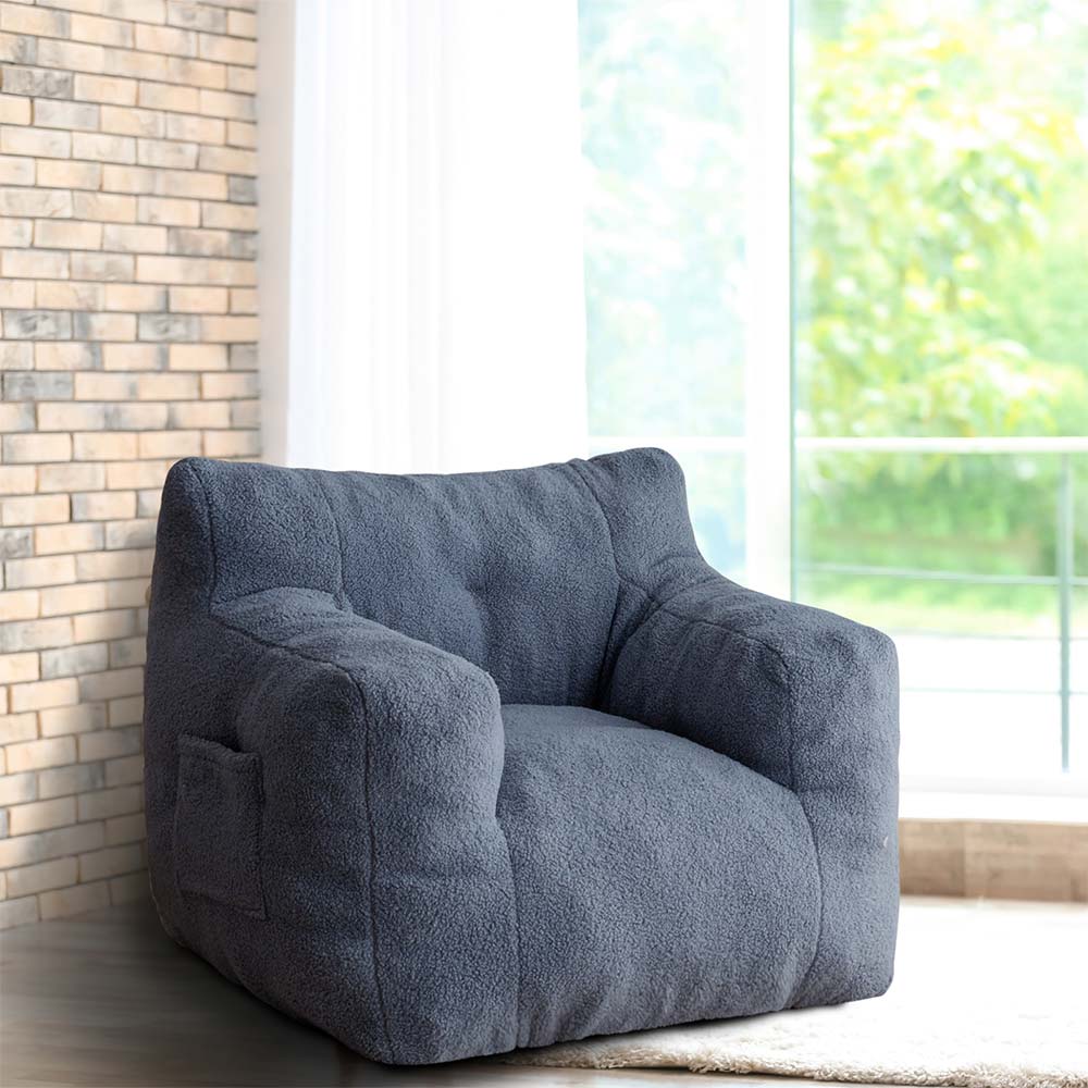 MAXYOYO Sherpa Bean Bag Chair - Boucle Tufted Bean Bag Sofa for Living Room, Bedroom & Game Room - Soft Lounge Chair for Adults & Kids in Dusty Blue - Perfect for Relaxing, Reading & Movie Nights