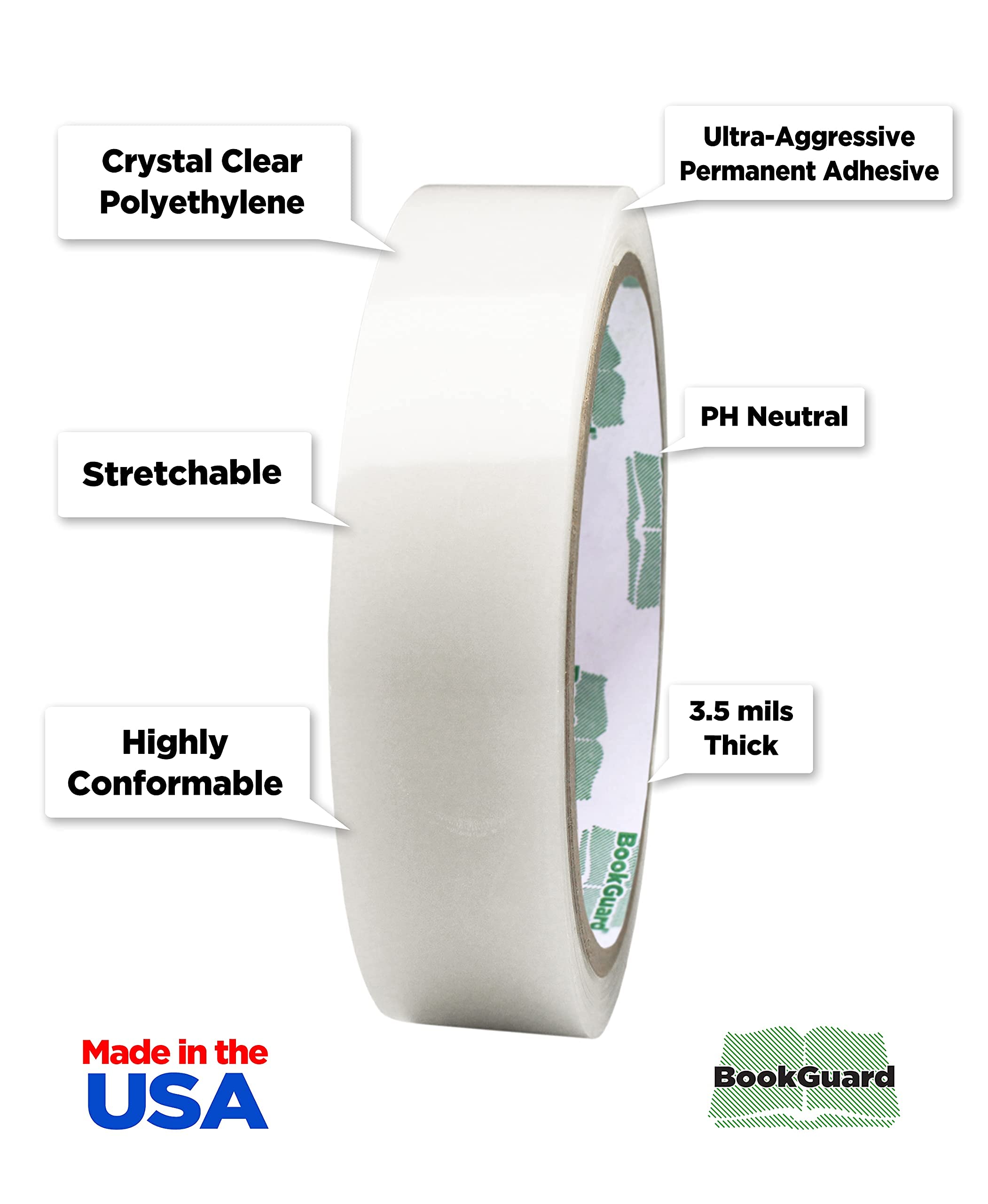 1 Inch Clear & White Premium Bookbinding Tape - Stretchable Repair Tape for Books, 15 Yard Rolls - Ideal for Book Restoration, DIY Projects, and Library Maintenance
