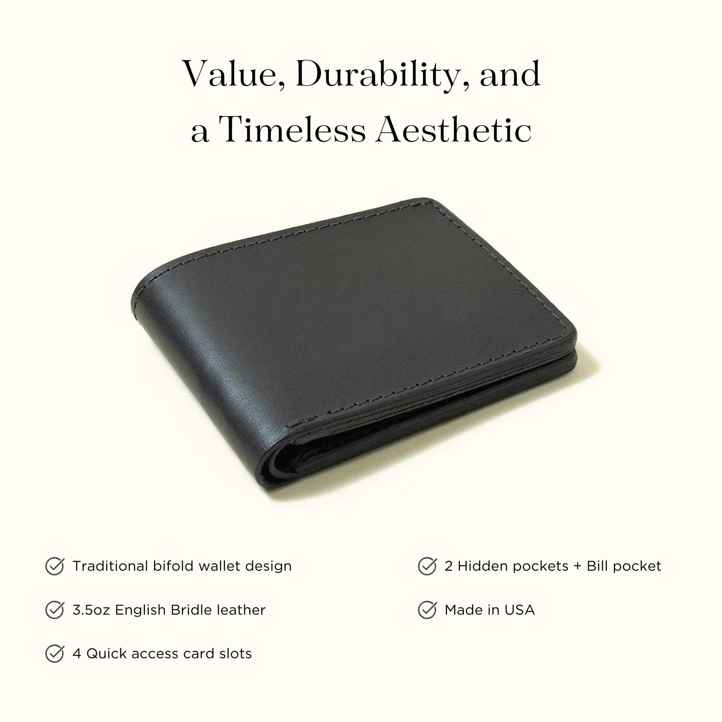Premium TANNER GOODS Men's Leather Wallet - Bifold Design with 4 Card Pockets & Billfold Slot | Genuine USA-Made Black Leather Wallet for Everyday Carry & Business Use