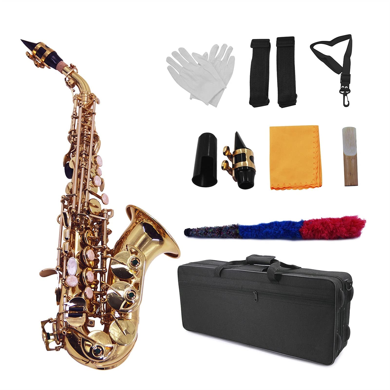 Professional Bb Soprano Saxophone - Brass Lacquered Gold Woodwind Instrument with Case, Reeds, Cleaning Kit & Accessories | Perfect for Beginners, Students & Jazz Performers | Great for School Bands, Live Performances & Music Practice