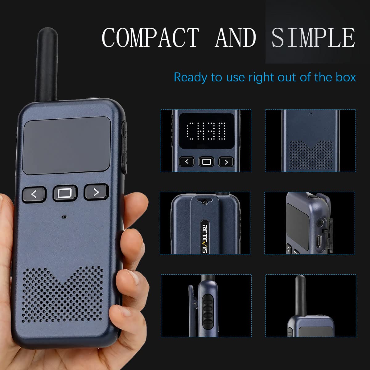 Retevis RB19P 3 Watt High Power GMRS Walkie Talkies - Long Range Two Way Radios with Earpiece & Multi-Unit Charger (6 Pack) - Ideal for Restaurants, Retail Stores, Schools, Construction Sites, and Outdoor Adventures