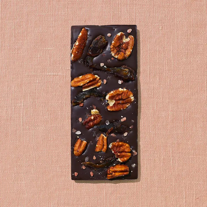 Organic Pecan Date Sweetened Dark Chocolate Bars - Vegan, Gluten-Free, Non-GMO Healthy Snack for Gifts, Parties & Weight Management