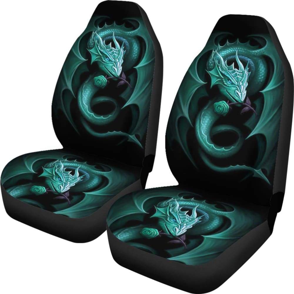 Blue Dragon Rose Art Design Car Seat Covers - Fantasy Style 210303 - Premium Custom Fit for Cars, SUVs & Trucks - Perfect for Anime Lovers & Fantasy Enthusiasts