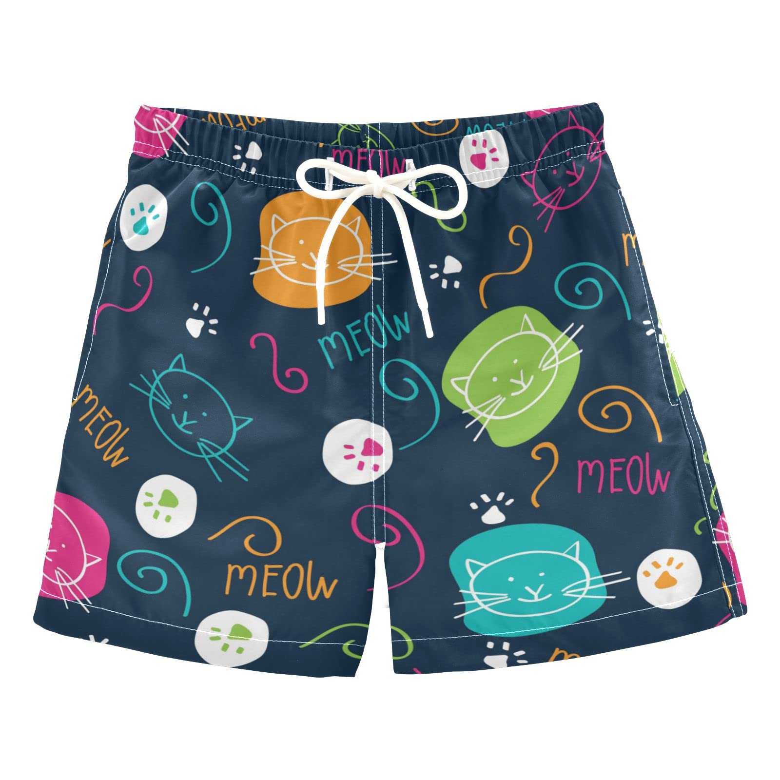 **Boys' Cute Cat Cartoon Swim Trunks - Quick-Dry Board Shorts for Beach, Surf & Pool - Hawaii Vacation Essentials - Perfect for Swimming, Summer Outfits & Water Activities**