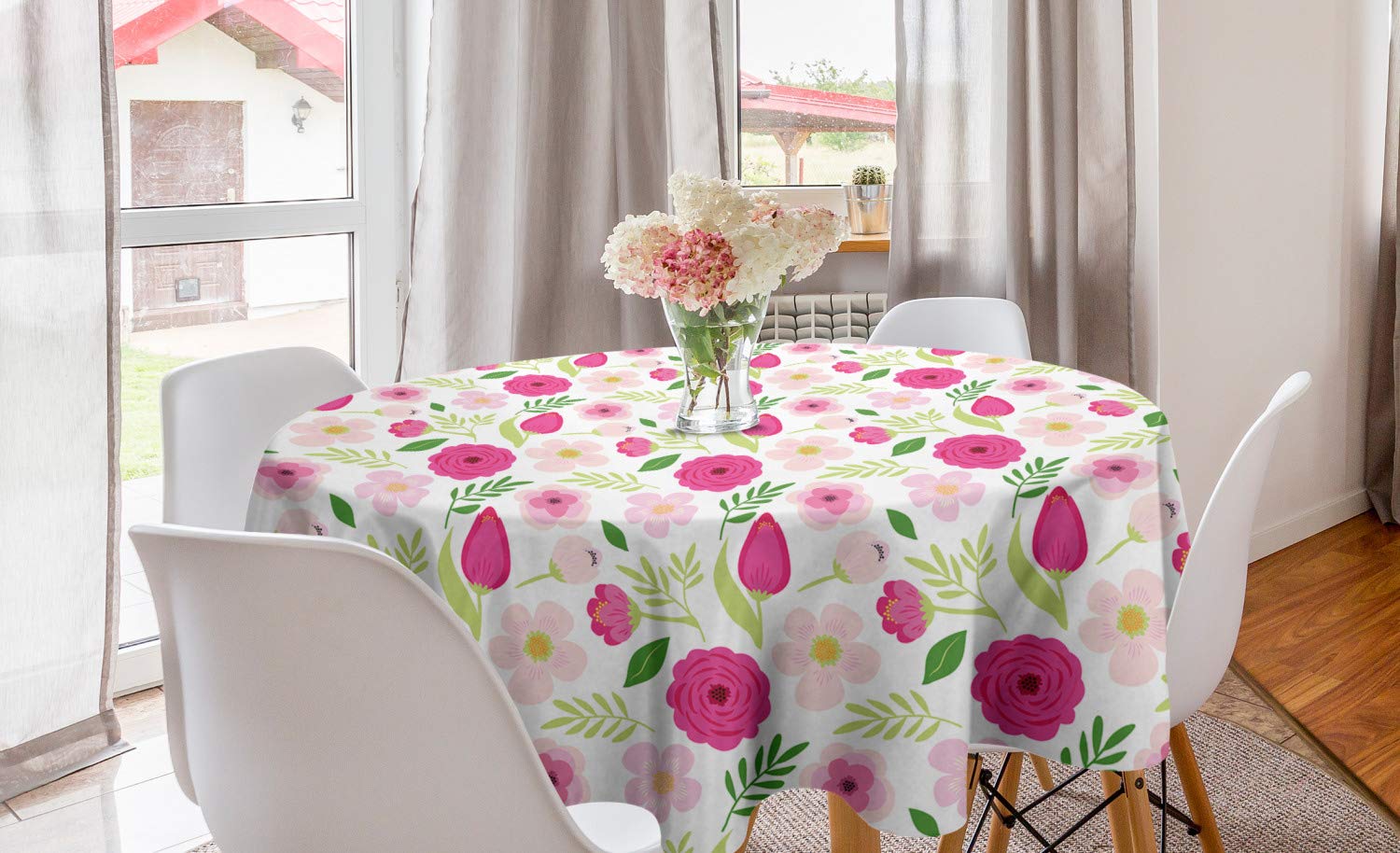 Ambesonne Floral Round Tablecloth 60