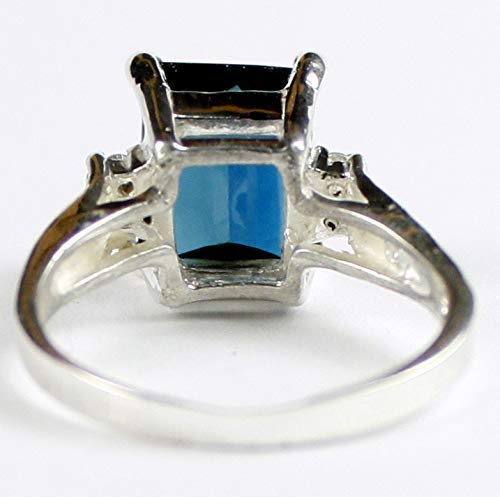 London Blue Topaz Sterling Silver Ring for Women with 4 CZ Accent Stones - Elegant Jewelry Gift for Anniversary, Birthday & Special Occasions