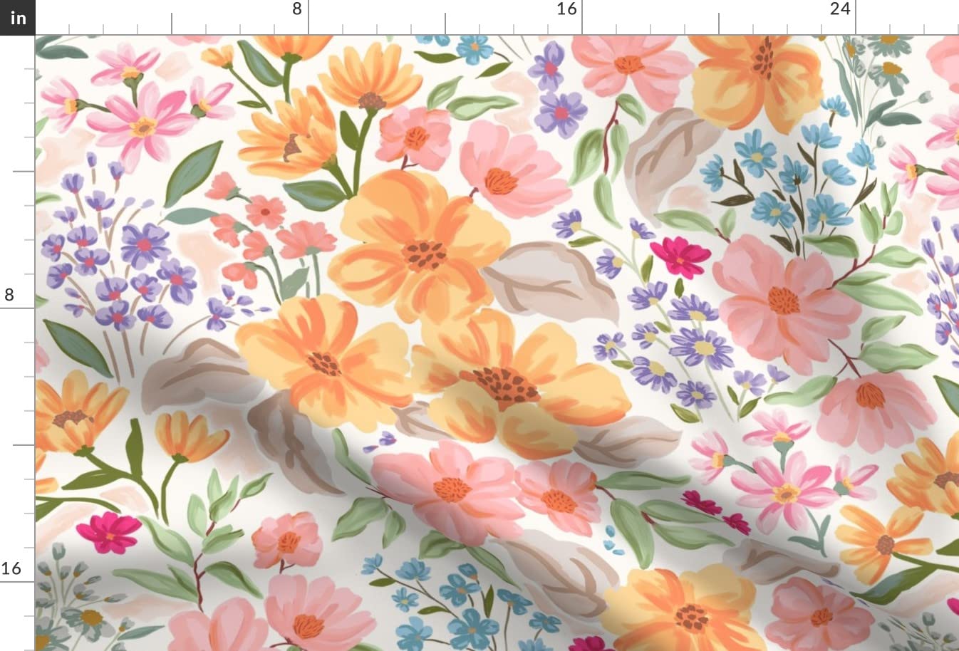 Premium Spoonflower Upholstery Velvet Fabric by The Yard - Large Scale Pastel Wildflowers Floral Print for Spring & Summer Decor | Perfect for Home Upholstery, Curtains, Throw Pillows & Apparel