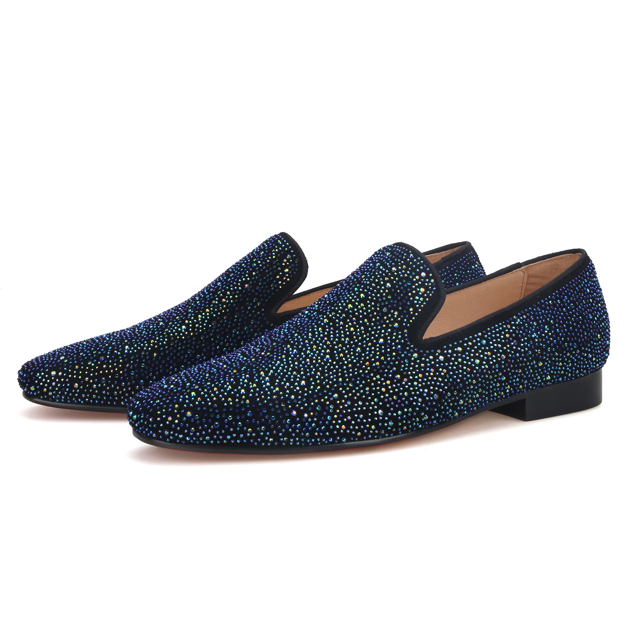 FERUCCI Men's Blue Crystal GZ Rhinestone Loafers - Comfortable Slip-On Shoes for Casual Wear, Parties & Home Use