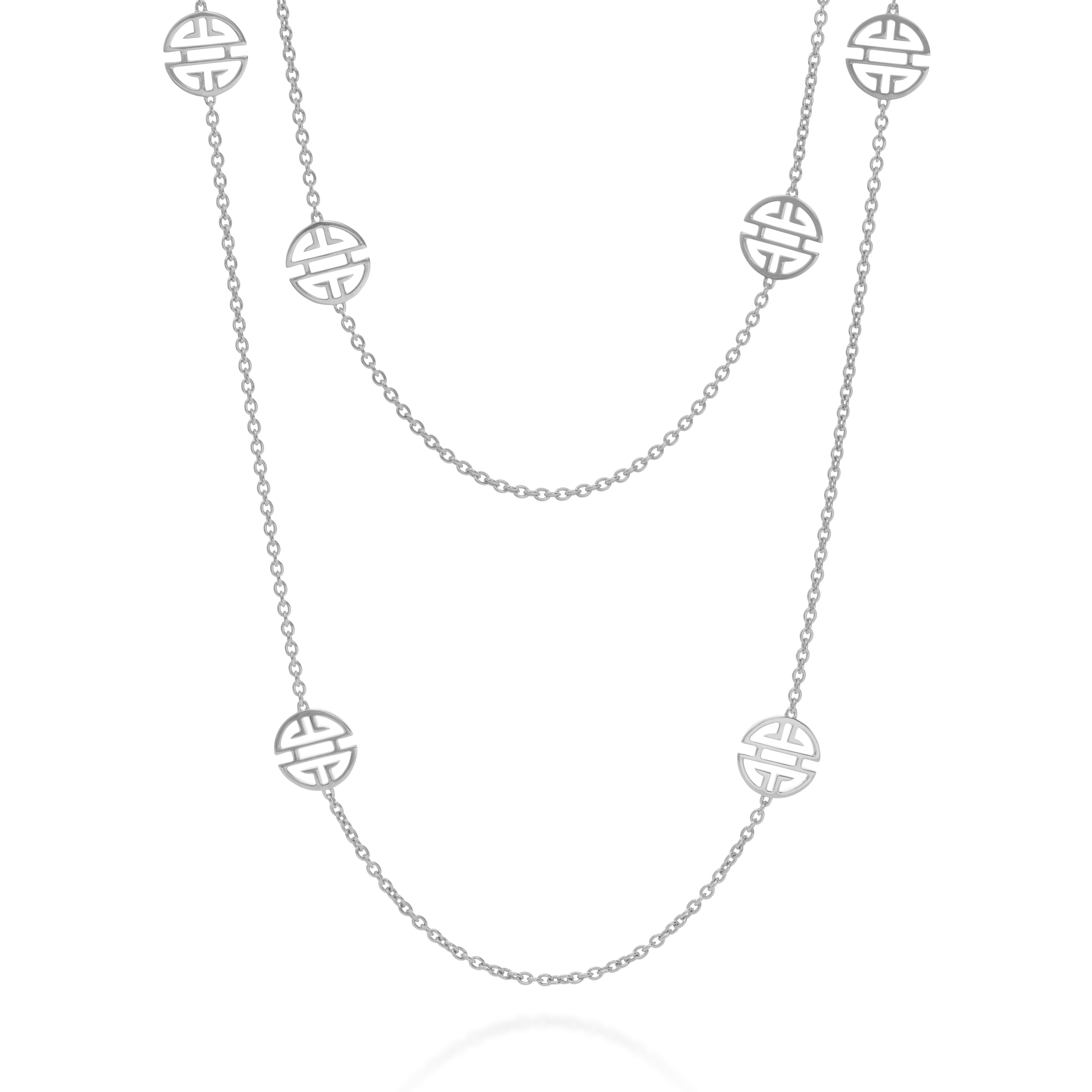 Elegant Silver Six-Station Shou Necklace - Chinese Longevity Symbol Jewelry for Women - Perfect for Gifts, Weddings & Special Occasions
