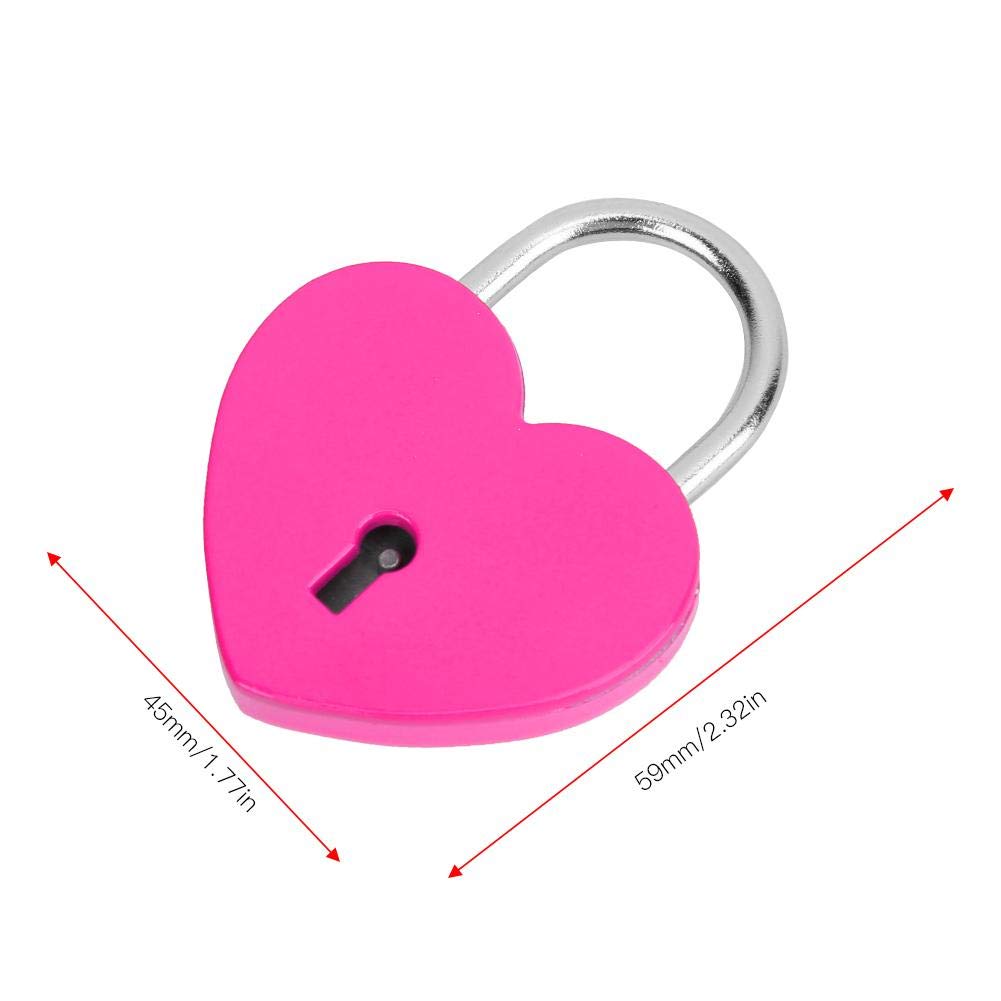 Colorful Mini Heart Padlock with Key - 45x59mm Rose Red Metal Lock for Jewelry Box, Storage Box, Diary, Gift, Travel Luggage & Romantic Keepsakes