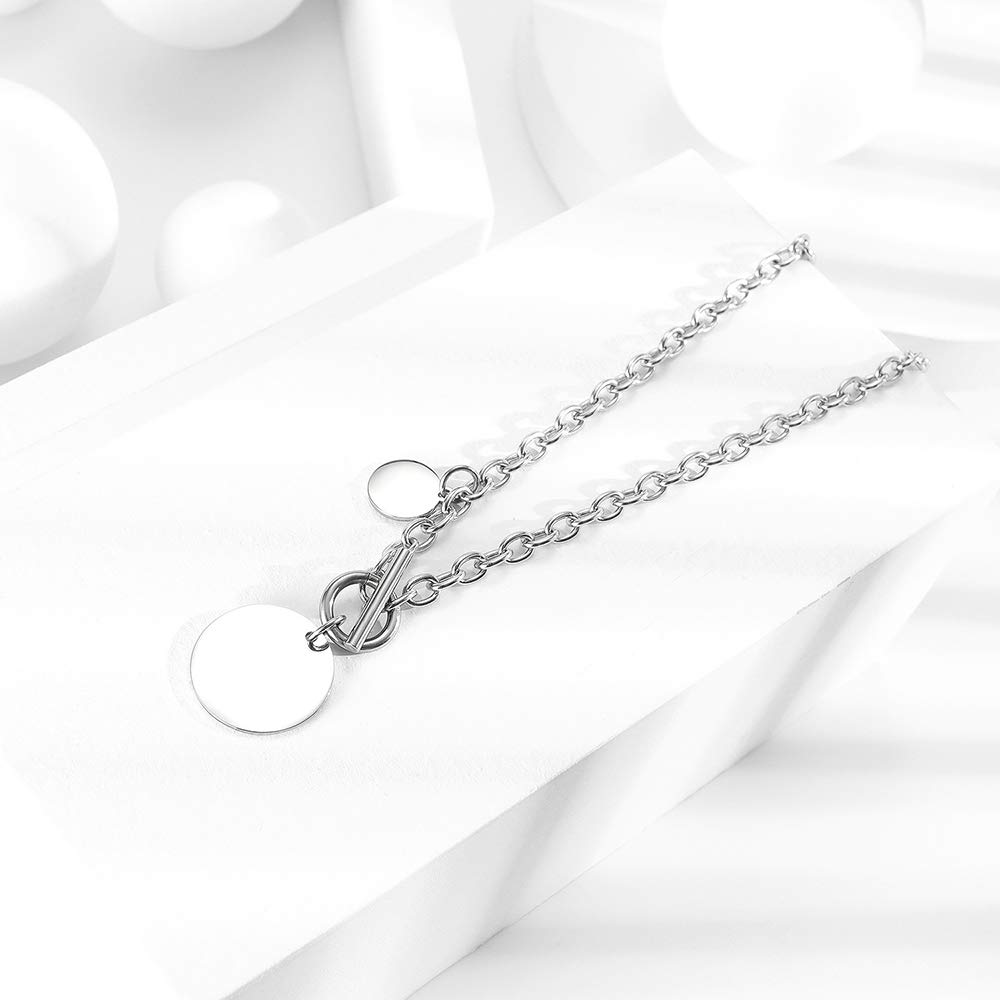 Stainless Steel Moon Coin Cable Chain Necklace for Women - Minimalist Geometric Dainty Punk Jewelry with Toggle Clasp, 22 Inch, Perfect Gift for Birthday, Best Friend | Everyday Wear, Office, Date Night, Special Occasions