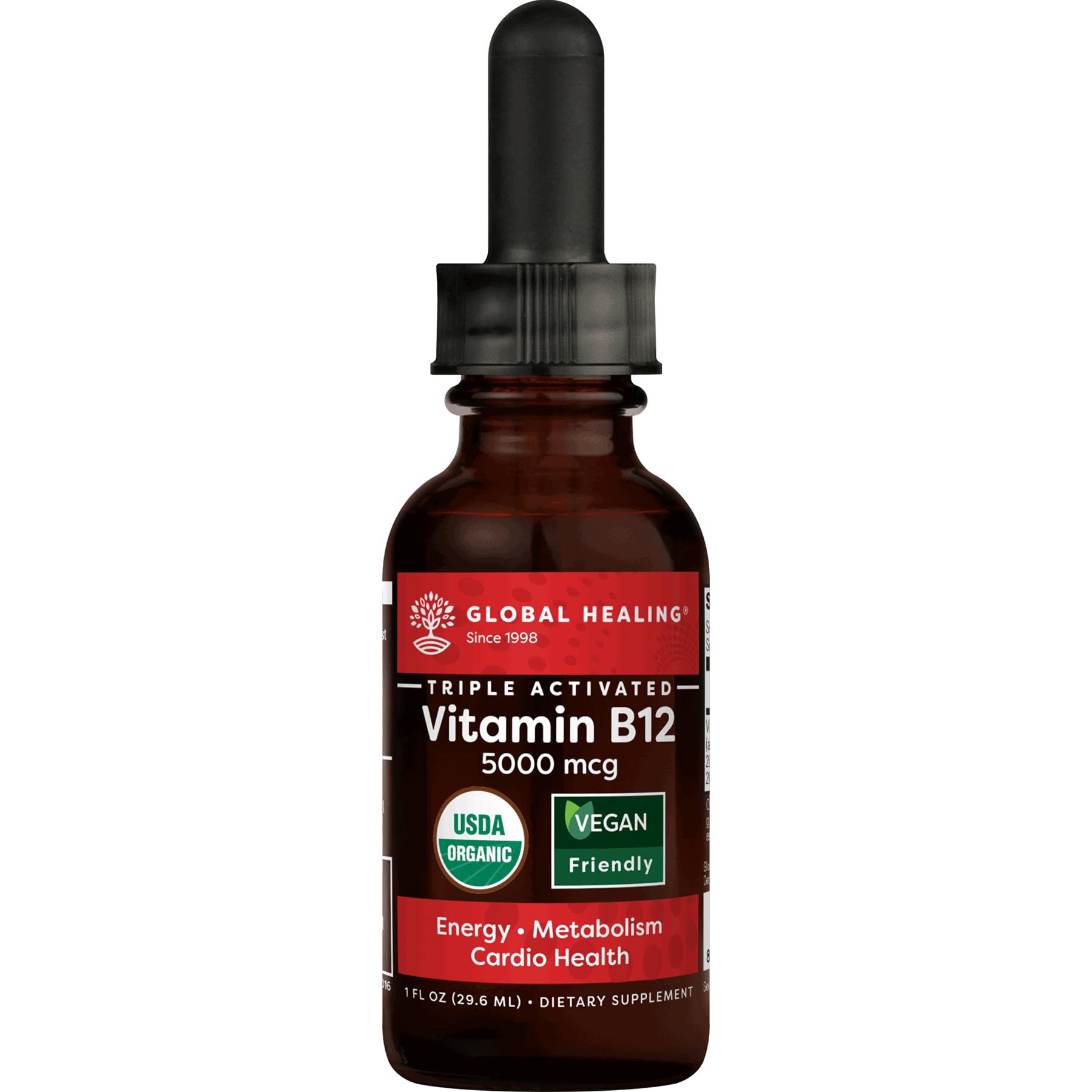 Organic Vitamin B12 Tri-Blend 5000 mcg Sublingual Liquid Drops | Methylcobalamin, Adenosylcobalamin & Hydroxo Blend for Energy, Heart Health & Nervous System Support | Fast-Absorbing B12 Supplement for Adults & Seniors | Great for Boosting Energy, Metabolism & Cognitive Function