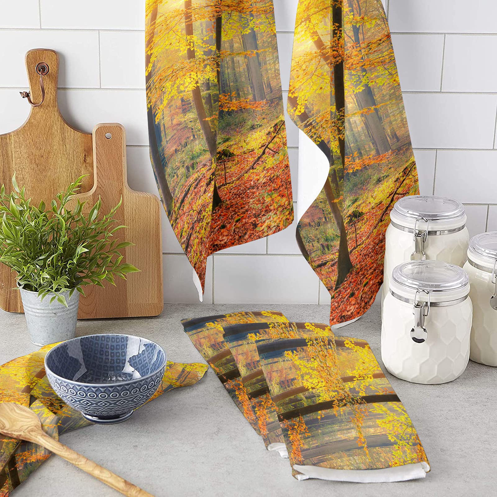 Premium 4-Pack Autumn Leaves Kitchen Towels Set - 18