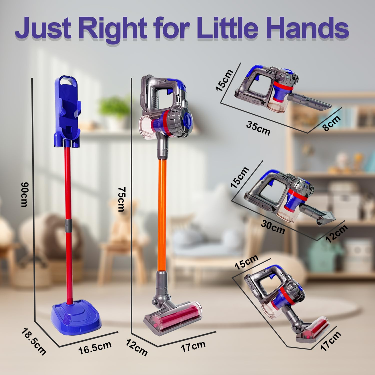 VARANO 3-in-1 Kids Vacuum Cleaner Toy with Real Suction - Functional Toddler Cleaning Toy for Ages 3+ | Pretend Play, Early Learning & Household Helper | Classic Edition for Bedroom, Playroom & Carpet Cleaning Fun