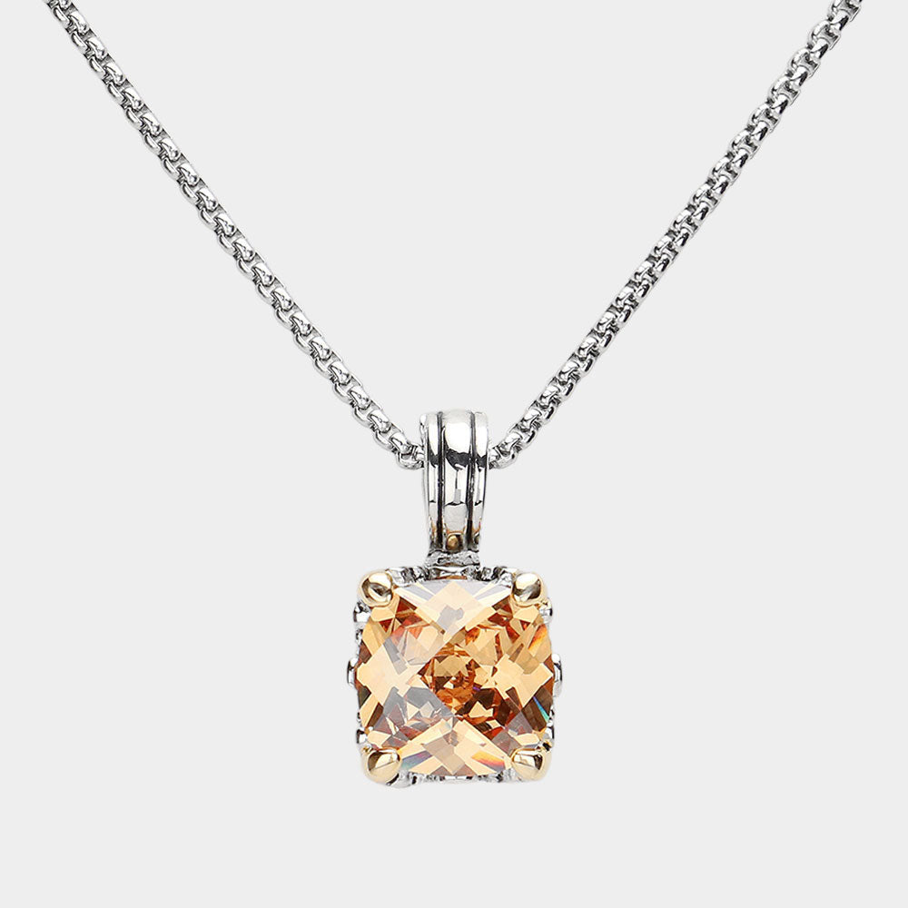 Topaz Cubic Zirconia Cluster Pendant Necklace - Elegant Jewelry for Women, Perfect for Parties, Weddings & Special Occasions