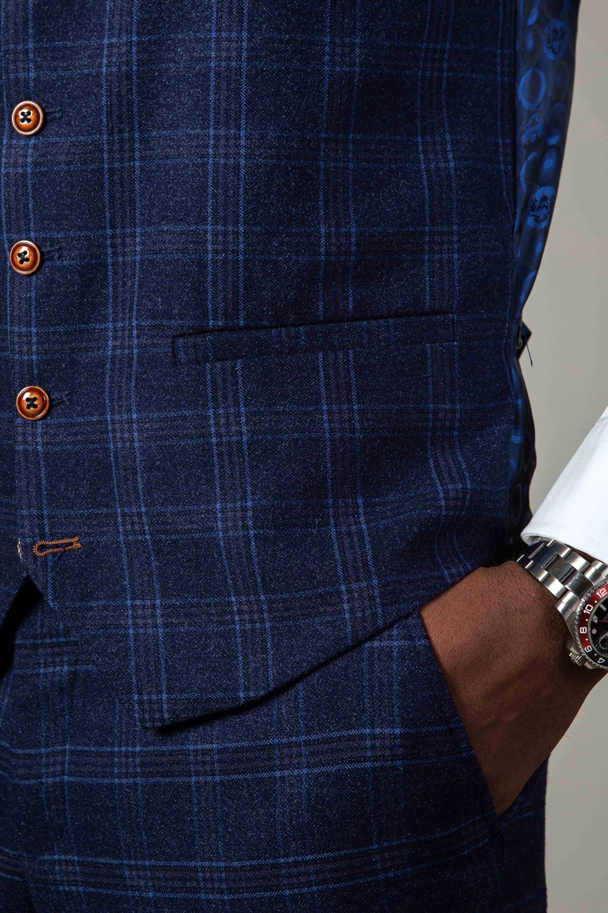 CHIGWELL Blue Tweed Check Three Piece Suit for Men | Classic Formal Business Attire | Perfect for Weddings, Office & Special Occasions