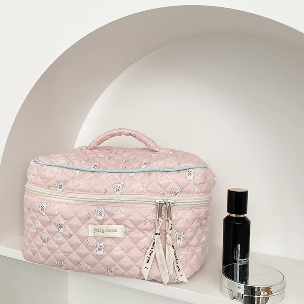 Floral Print Toiletry Bag for Women - Large Quilted Travel Organizer with Zipper, Portable Cosmetic Pouch for Makeup & Toiletries | Perfect for Vacation, Gym, and Daily Use