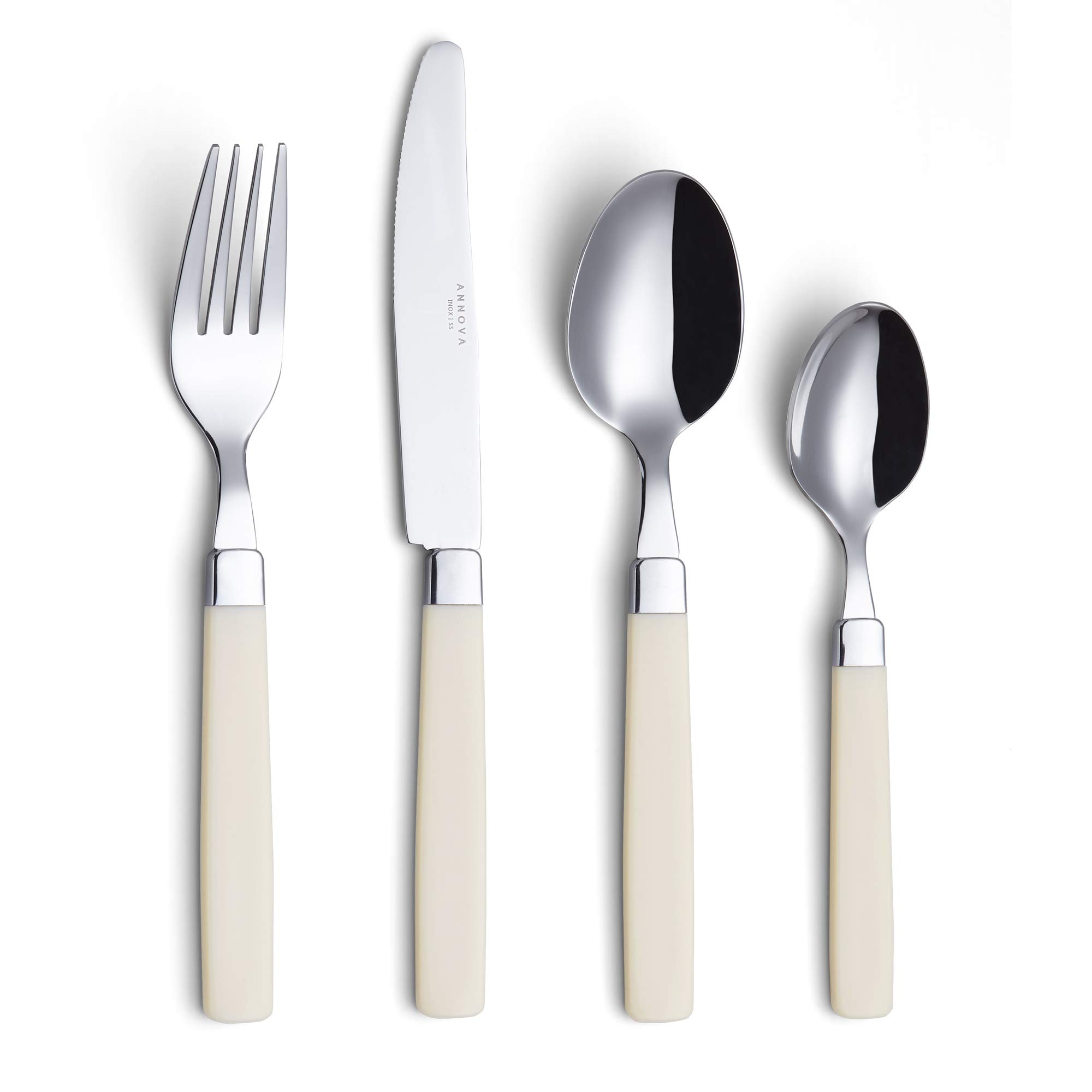 ANNOVA 16-Piece Stainless Steel Flatware Set with Color Handles - 4 Dinner Forks, 4 Table Knives, 4 Tablespoons, 4 Teaspoons - Service for 4 (Cream) - Perfect for Dining, Parties, Gifts & Home Kitchen Essentials