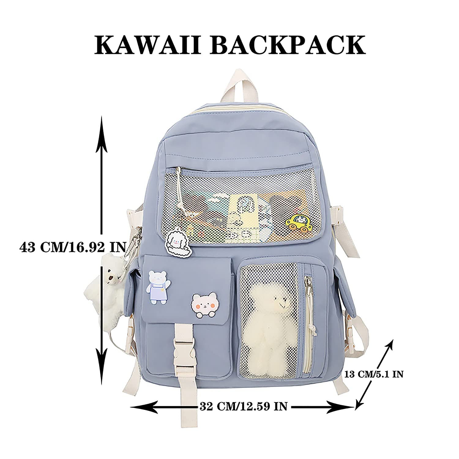 Cute Kawaii Aesthetic Backpack for School Girls with Adorable Pin Accessories - Pink One Size - Perfect for School, Travel & Daily Use